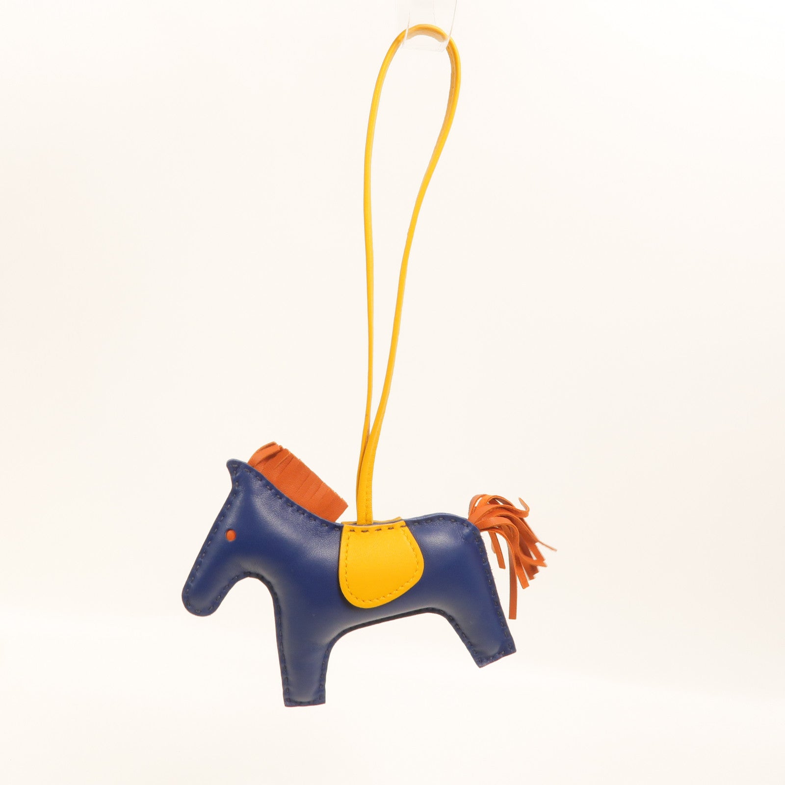 HERMES Milo皮革Rodeo MM掛飾Bleu de Malte/Amber/Orange Poppy
