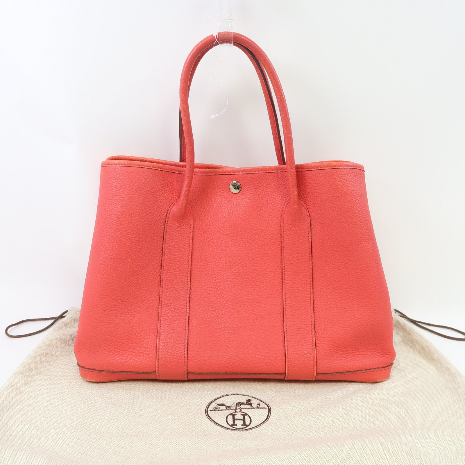 HERMES 【激減優惠】Negonda皮革Garden Party PM銀扣手挽袋杜鵑紅色