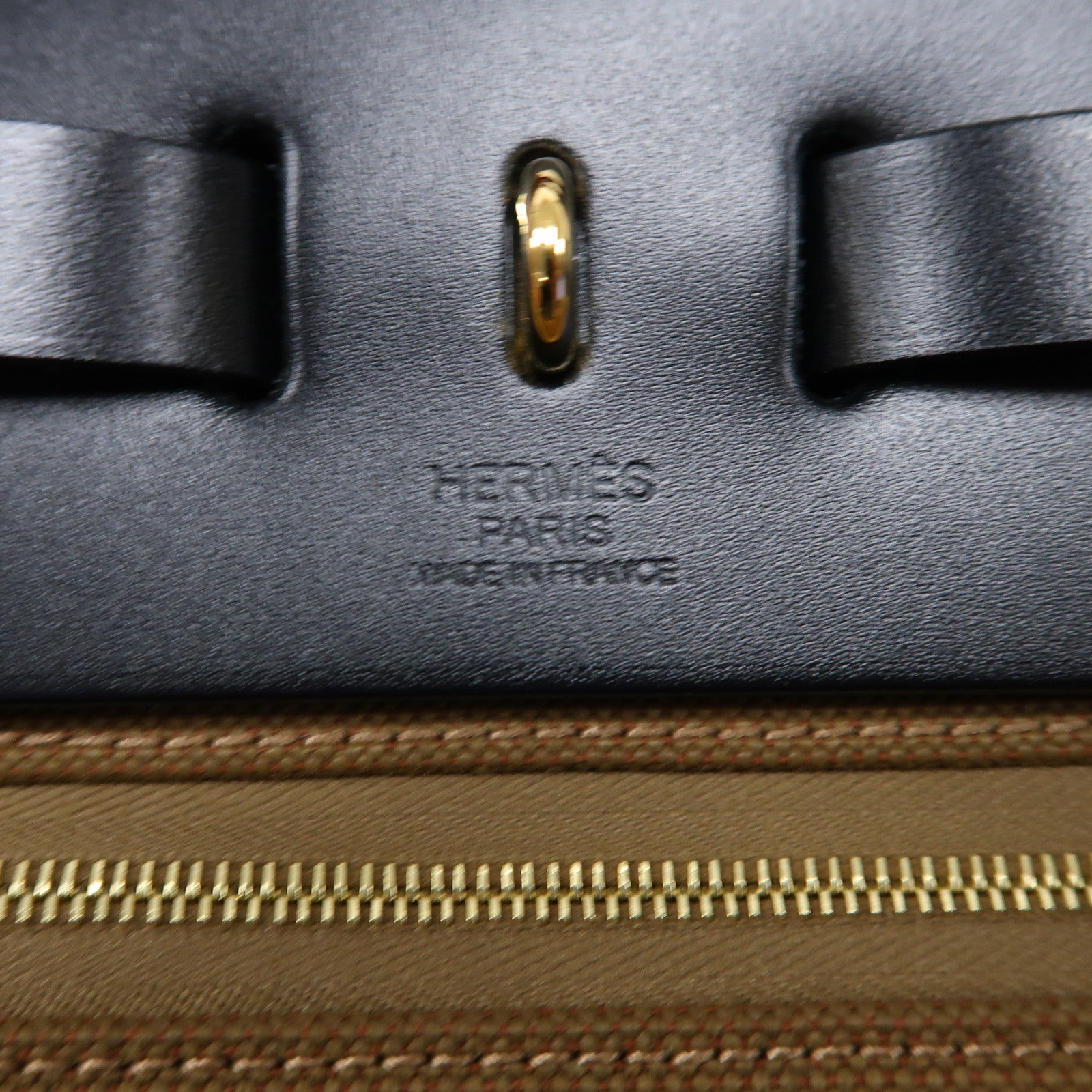 HERMES Toile Militaire帆布Herbag PM銀扣手挽肩背兩用袋粟子色/黑色
