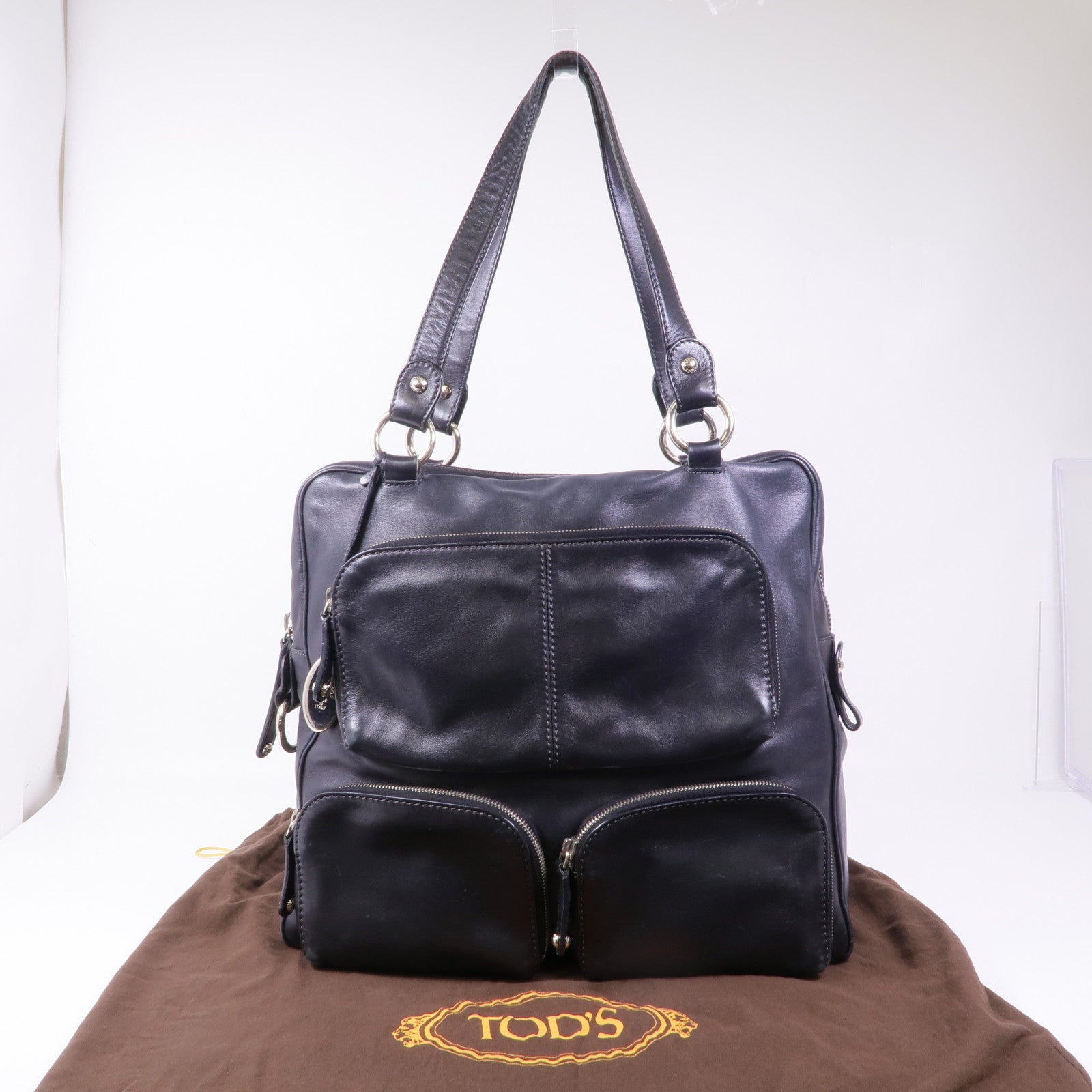 TOD'S 牛皮皮革Shoulder Bag銀扣肩背袋
