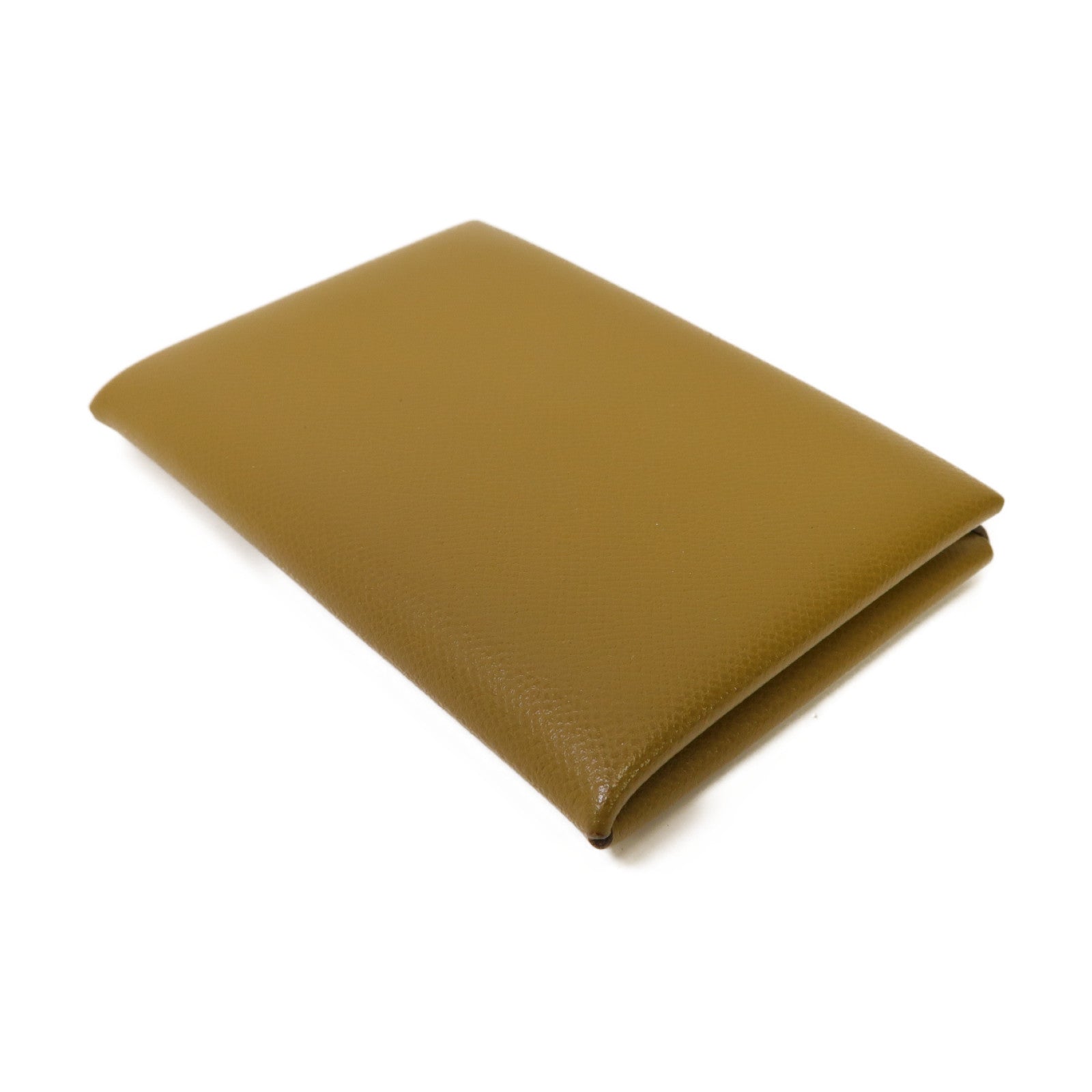 HERMES Epsom皮革Calvi Card Case銀扣卡片套棕色