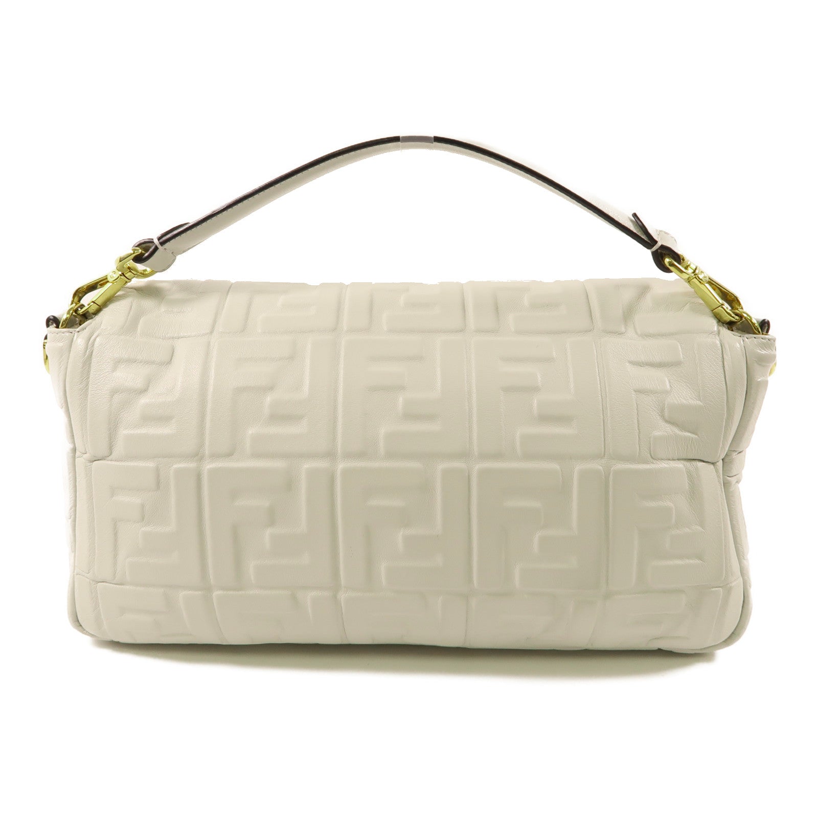 FENDI 牛皮皮革Baguette Bag金扣手挽肩背兩用袋白色