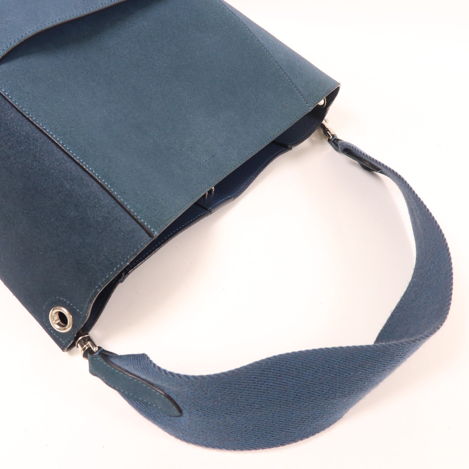 CELINE 皮革Shoulder Bag銀扣肩背袋藍色