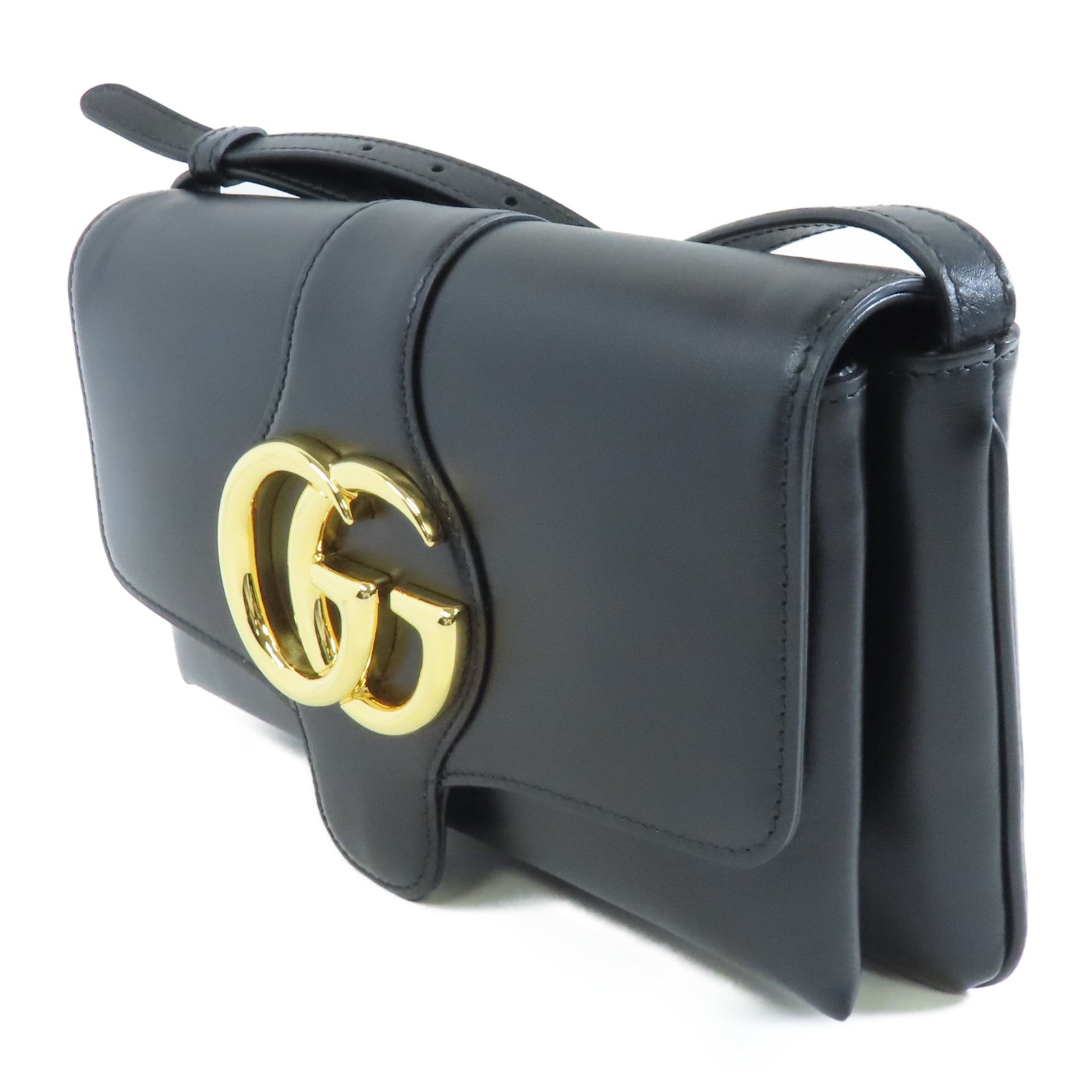 GUCCI 牛皮皮革Double GG Shoulder Bag金扣肩背袋黑色