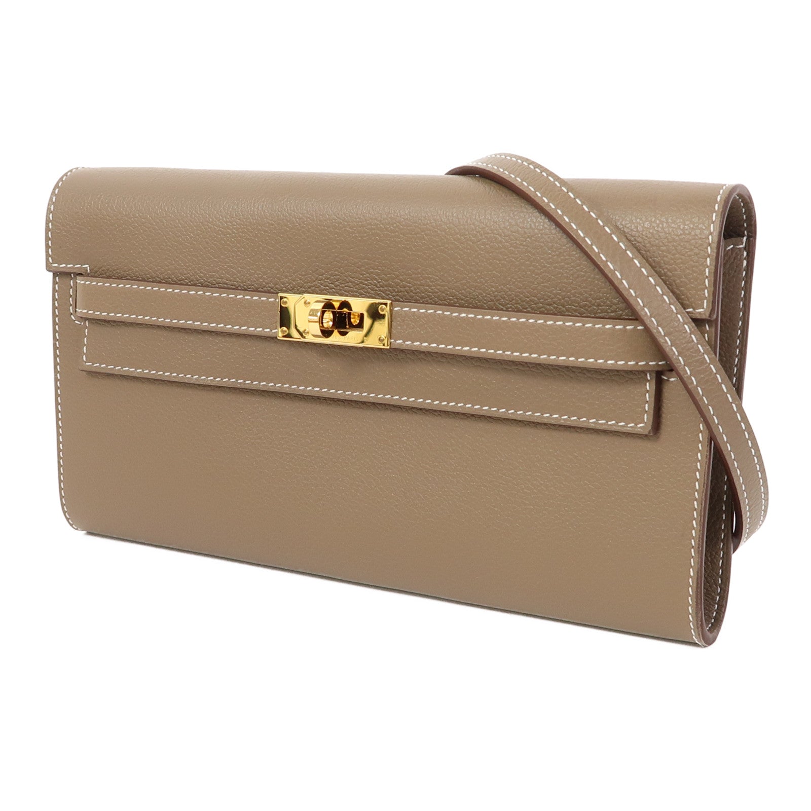 HERMES Evercolor皮革Kelly To Go金扣肩背袋大象灰色