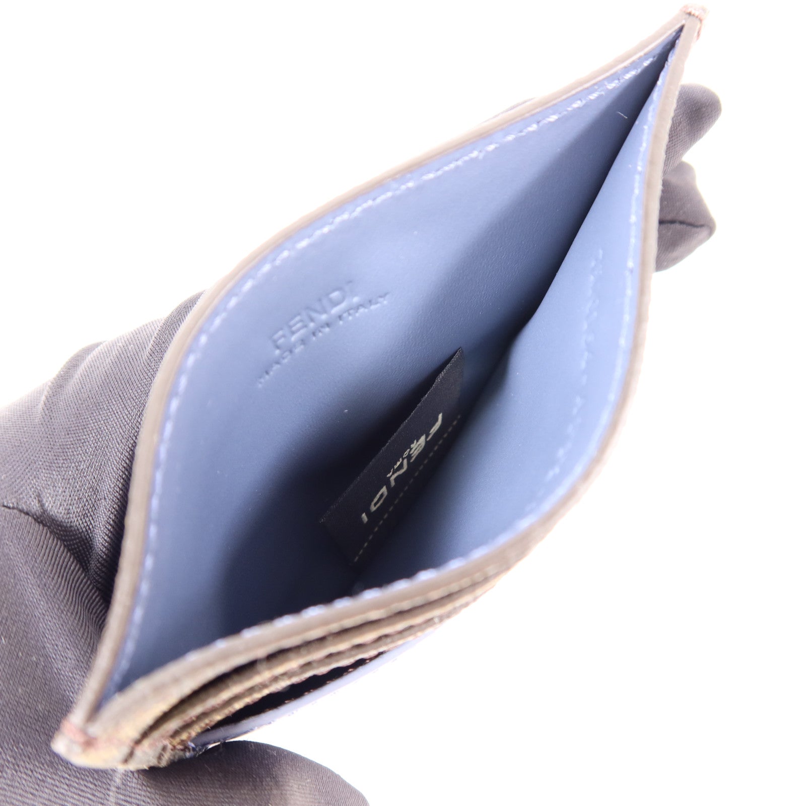 FENDI SHW Squared Card Case Leather/Coated Canvas Blue/Brown