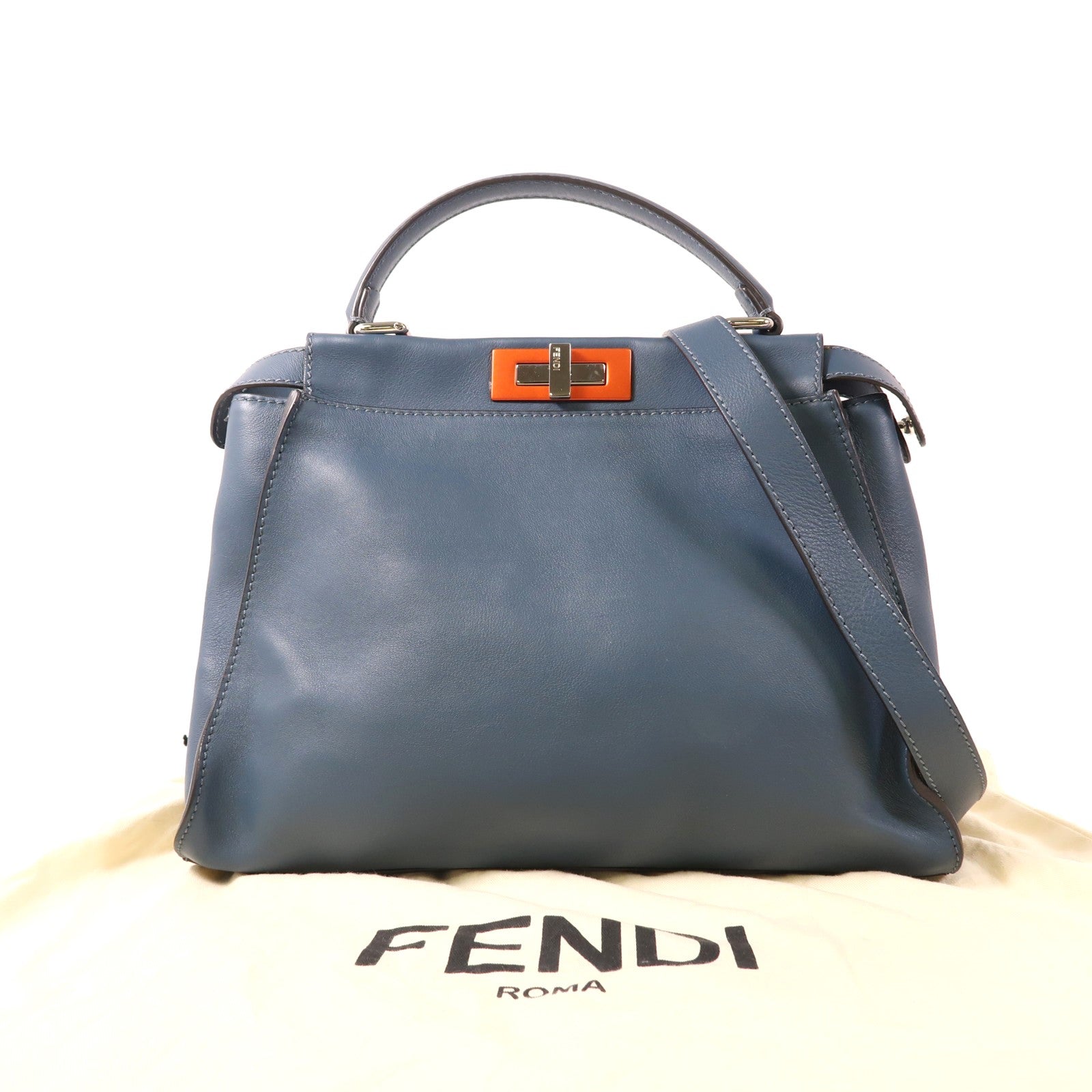 FENDI 牛皮皮革Peekaboo銀扣手挽肩背兩用袋