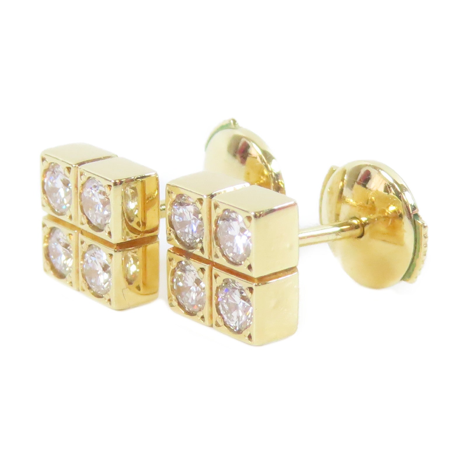 CARTIER 18K黃金Square Diamond Earrings鑽石耳環