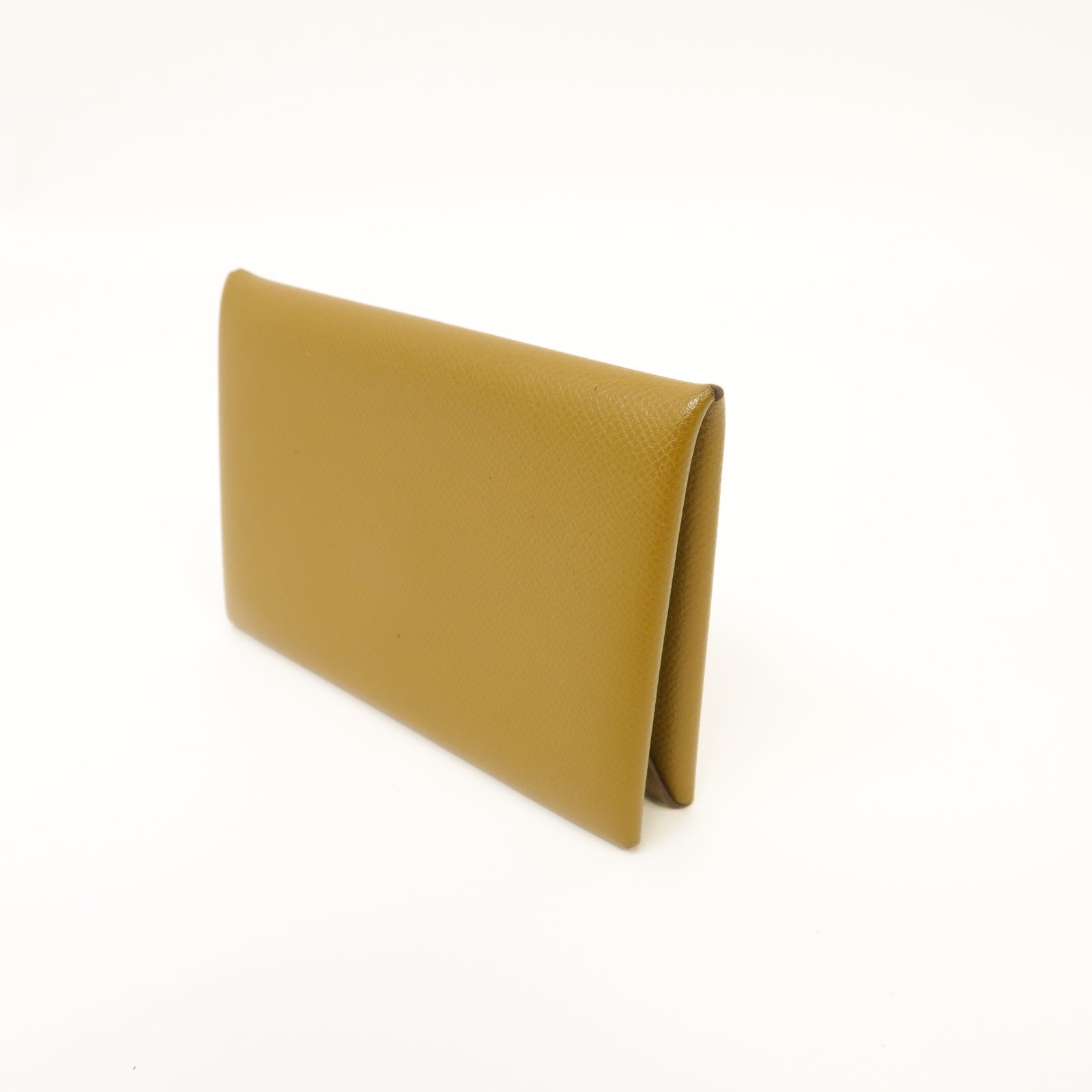 HERMES Epsom皮革Calvi Card Case銀扣卡片套棕色
