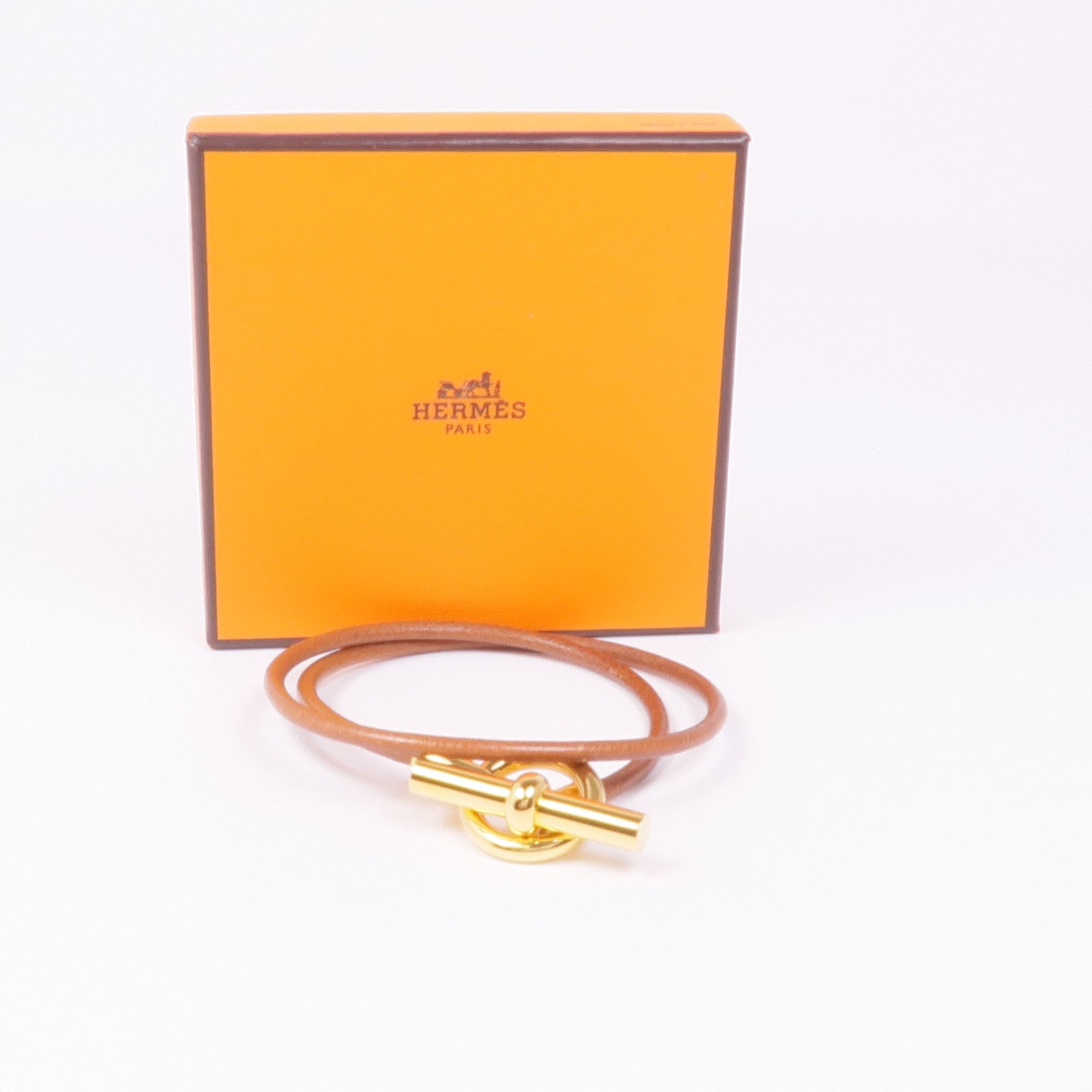 HERMES 皮革Glenan Double Tour Bracelet金扣手帶