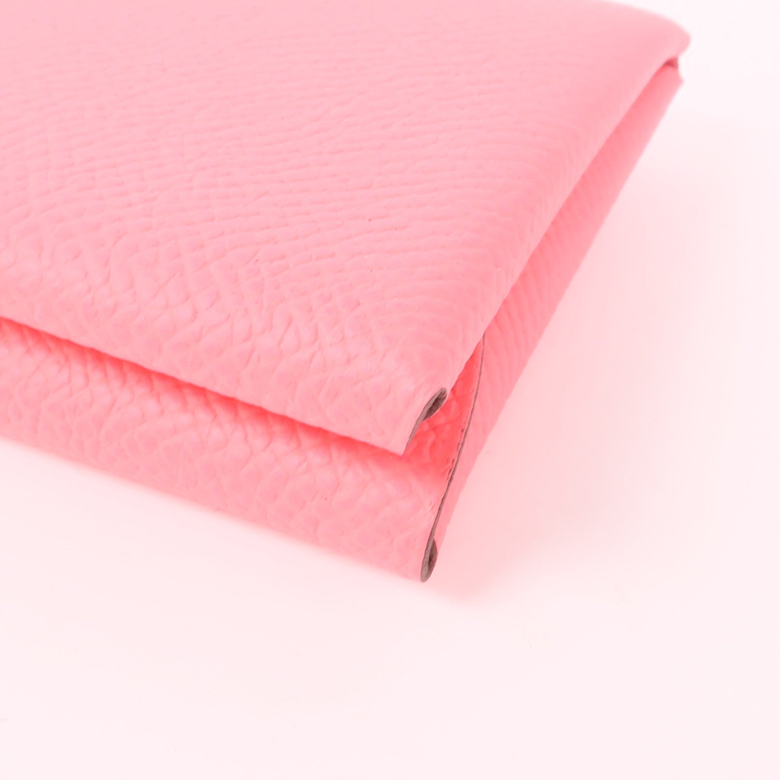 HERMES Epsom皮革Calvi Duo銀扣卡片套Rose Azalee