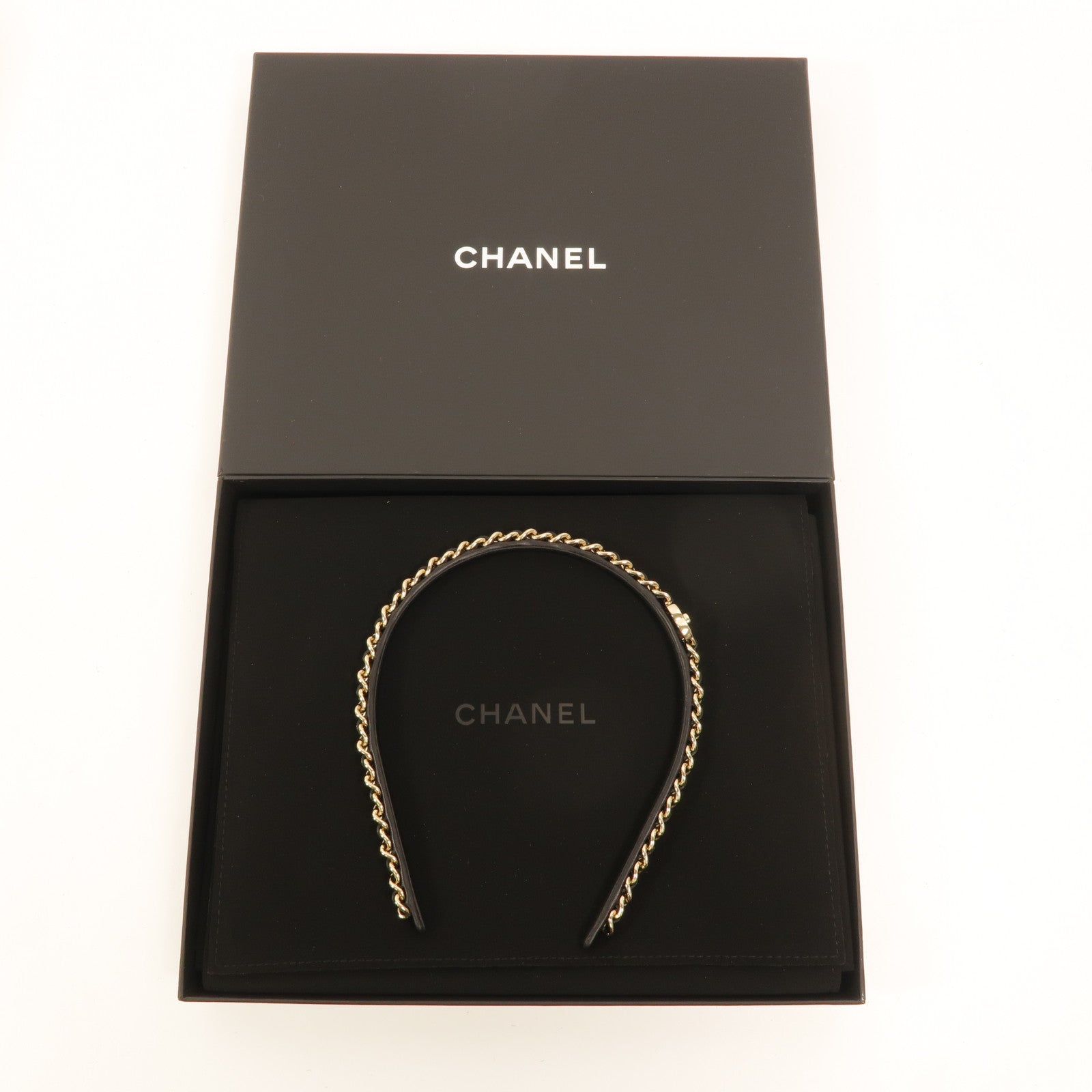 CHANEL 羊皮皮革/金屬Interlaced Chain Headband髮箍