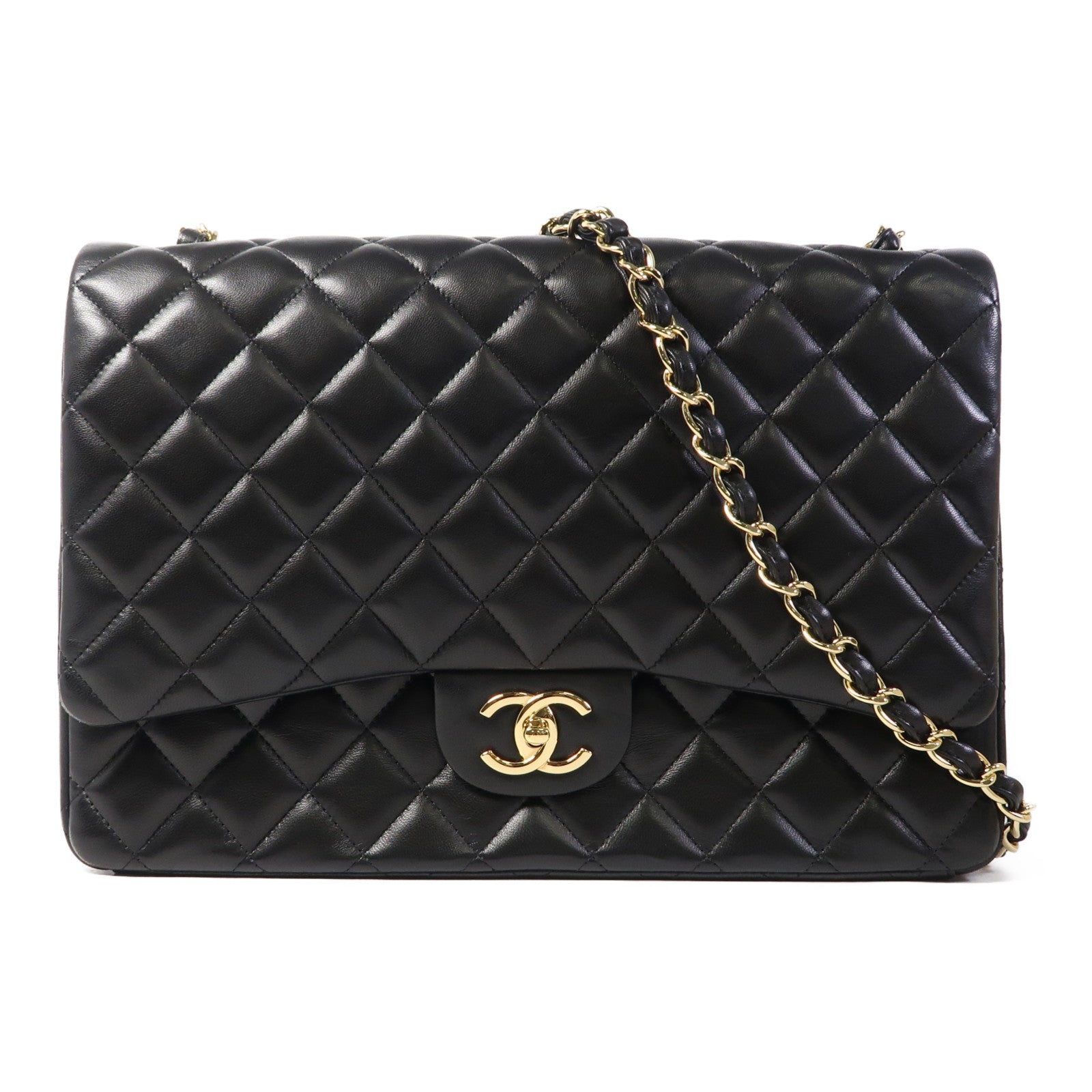 CHANEL 牛皮皮革Large Classic金扣鏈帶肩背袋