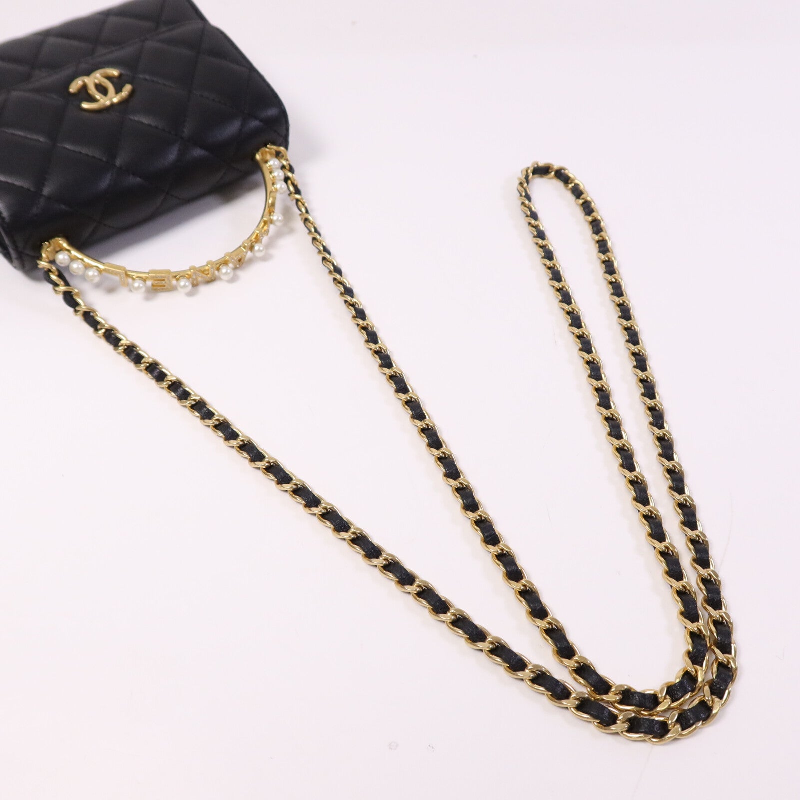 CHANEL 羊皮皮革Mini Flap Bag With Top Handle金扣手挽肩背兩用袋