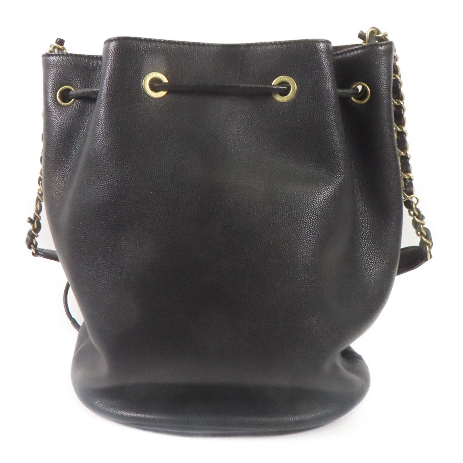 CHANEL 牛皮皮革Deauville Drawstring Bucket金扣肩背袋黑色