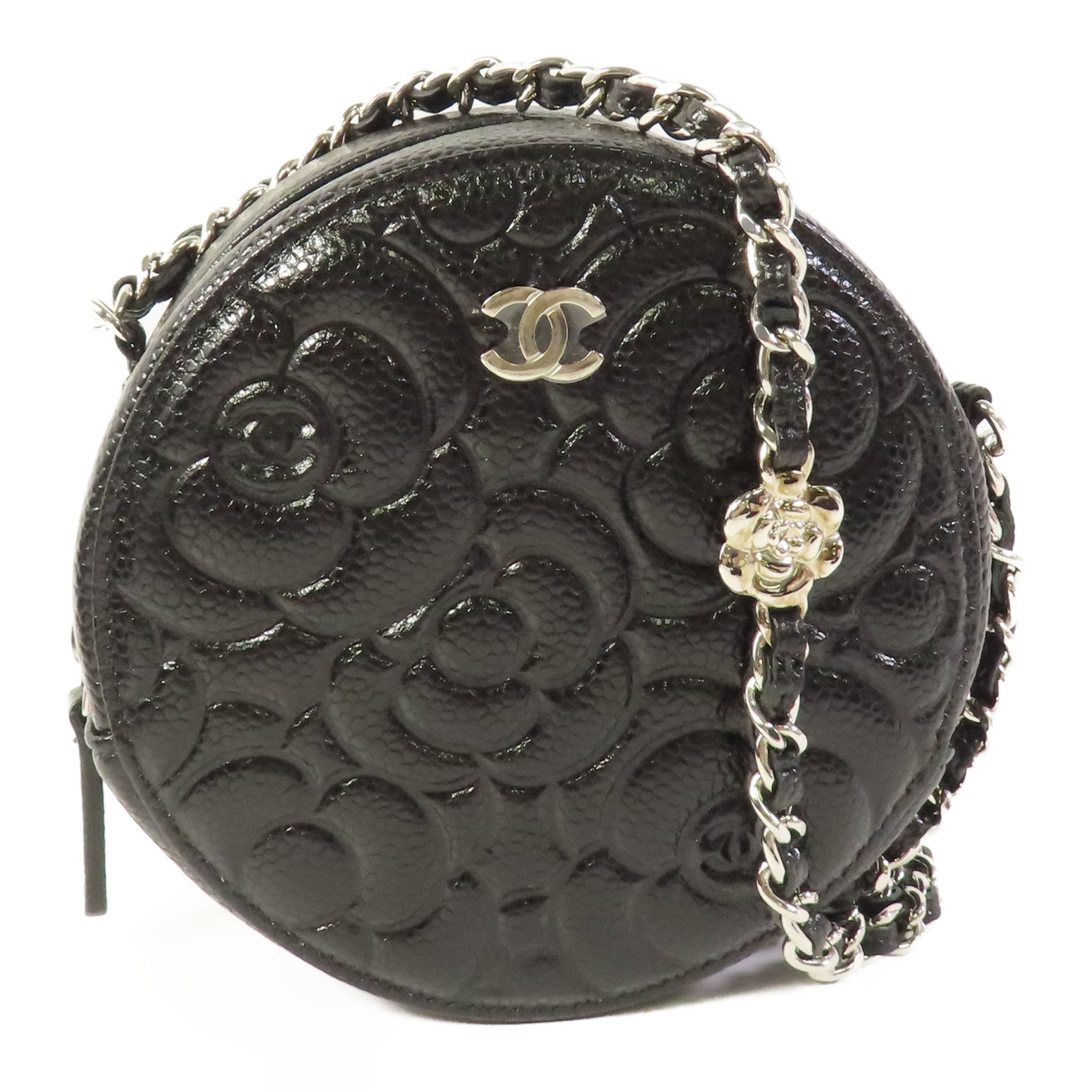 CHANEL CC SHW Chain Shoulder Bag Calfskin Leather Black