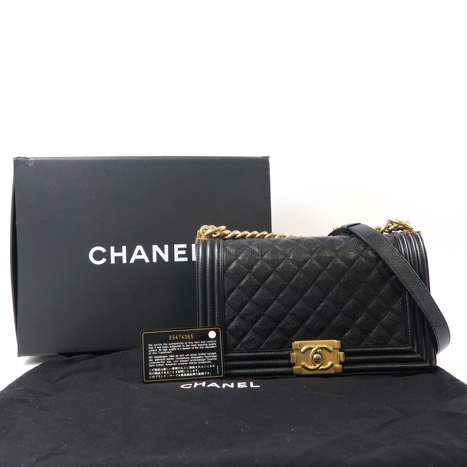 CHANEL 菱格牛皮皮革Boy Chanel金扣鏈帶肩背袋黑色