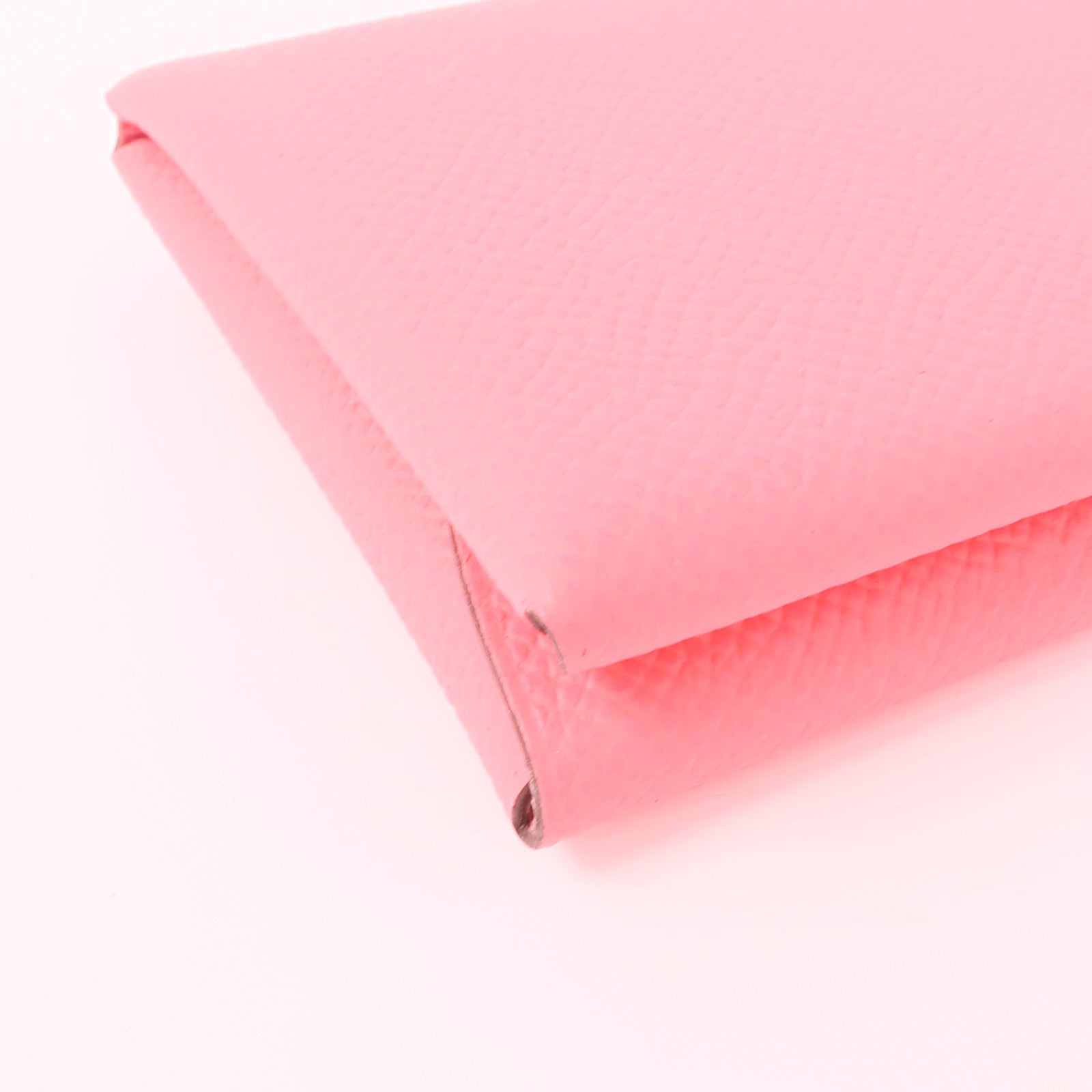 HERMES Epsom皮革Calvi Duo銀扣卡片套Rose Azalee