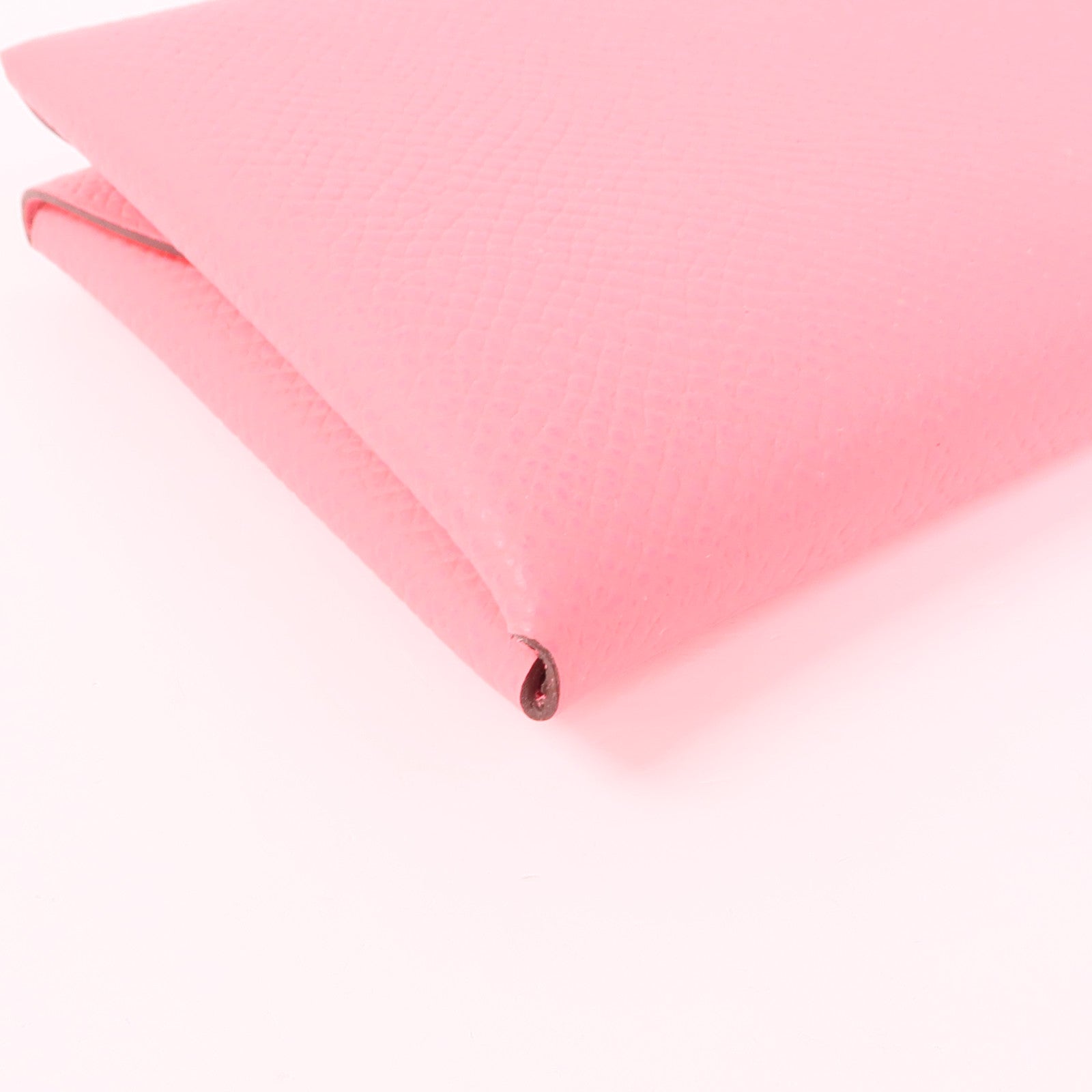 HERMES Epsom皮革Calvi Duo銀扣卡片套Rose Azalee