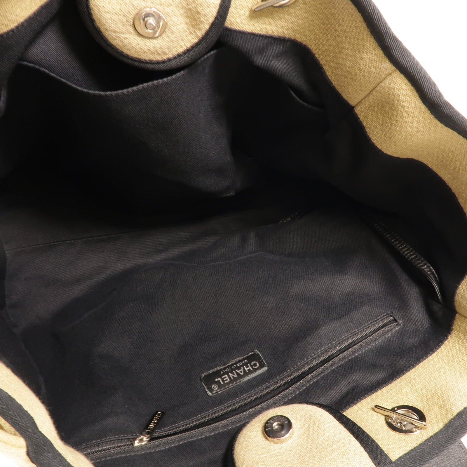 CHANEL 帆布Deauville Tote Medium鏈帶手挽肩背兩用袋