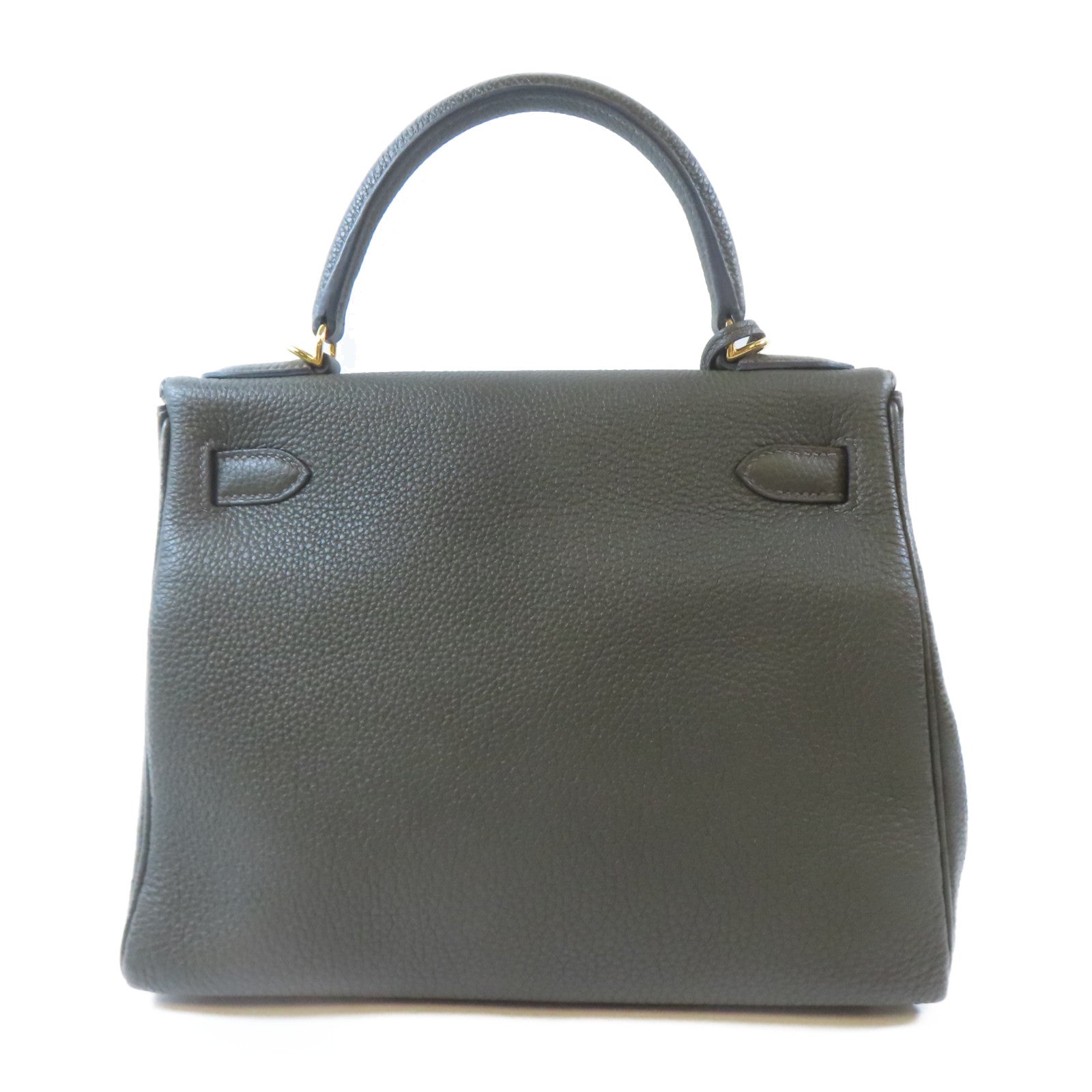 HERMES Togo皮革Kelly 28金扣手挽肩背兩用袋Vert de Gris/深綠色