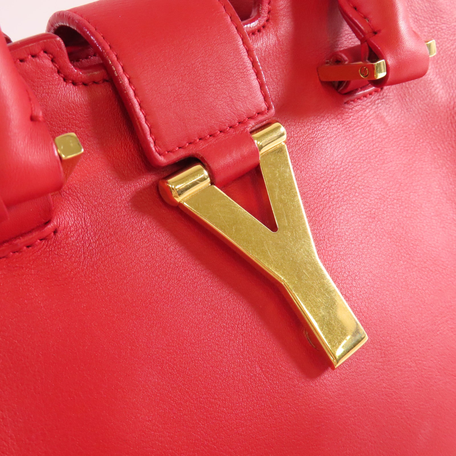 YVES SAINT LAURENT 【激減優惠】牛皮皮革2Way Shoulder Bag金扣手挽肩背兩用袋紅色