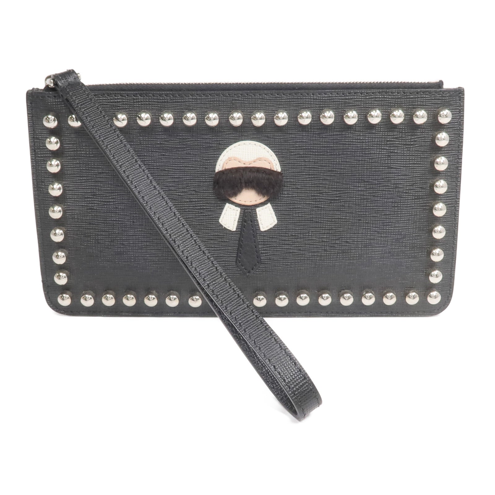 FENDI 【激減優惠】牛皮皮革/水貂皮草Pouch/Clutch銀扣手拿包