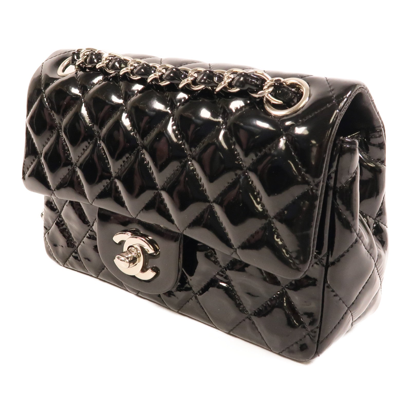 CHANEL 漆皮皮革Mini Classic 20鏈帶肩背袋