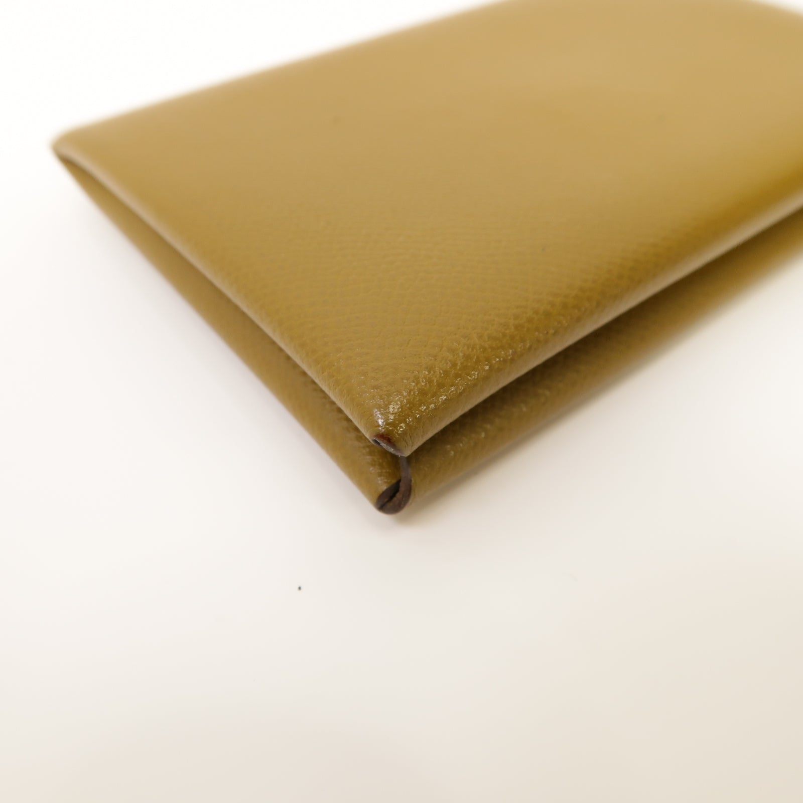 HERMES Epsom皮革Calvi Card Case銀扣卡片套棕色