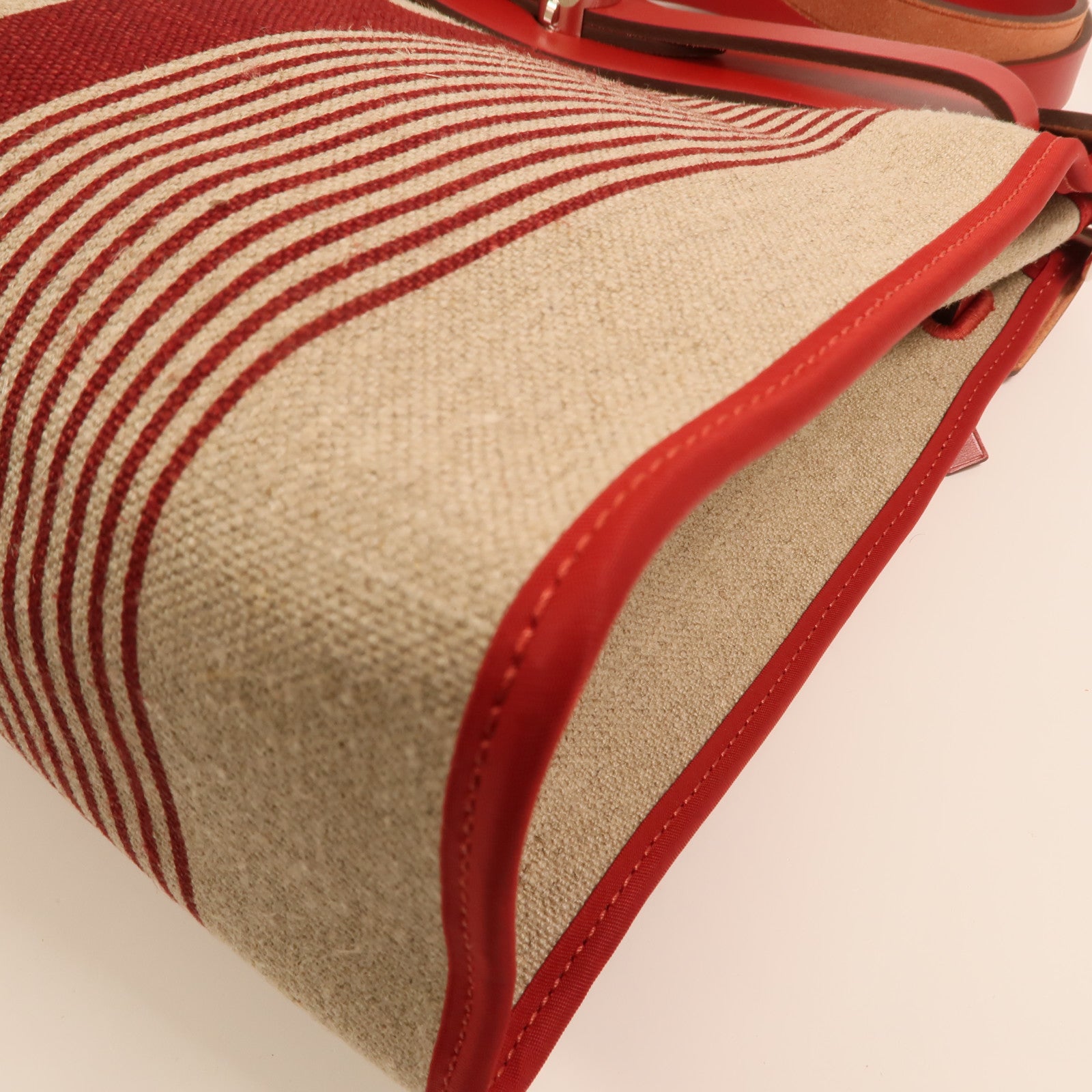 HERMES Toile H帆布Herbag PM手挽肩背兩用袋Rouge Piment/Bordeaux