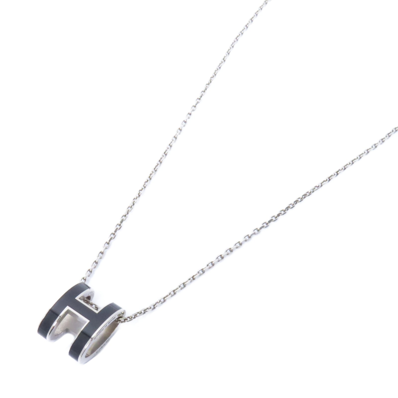HERMES 金屬Pop H Mini Necklace項鍊黑色/銀色