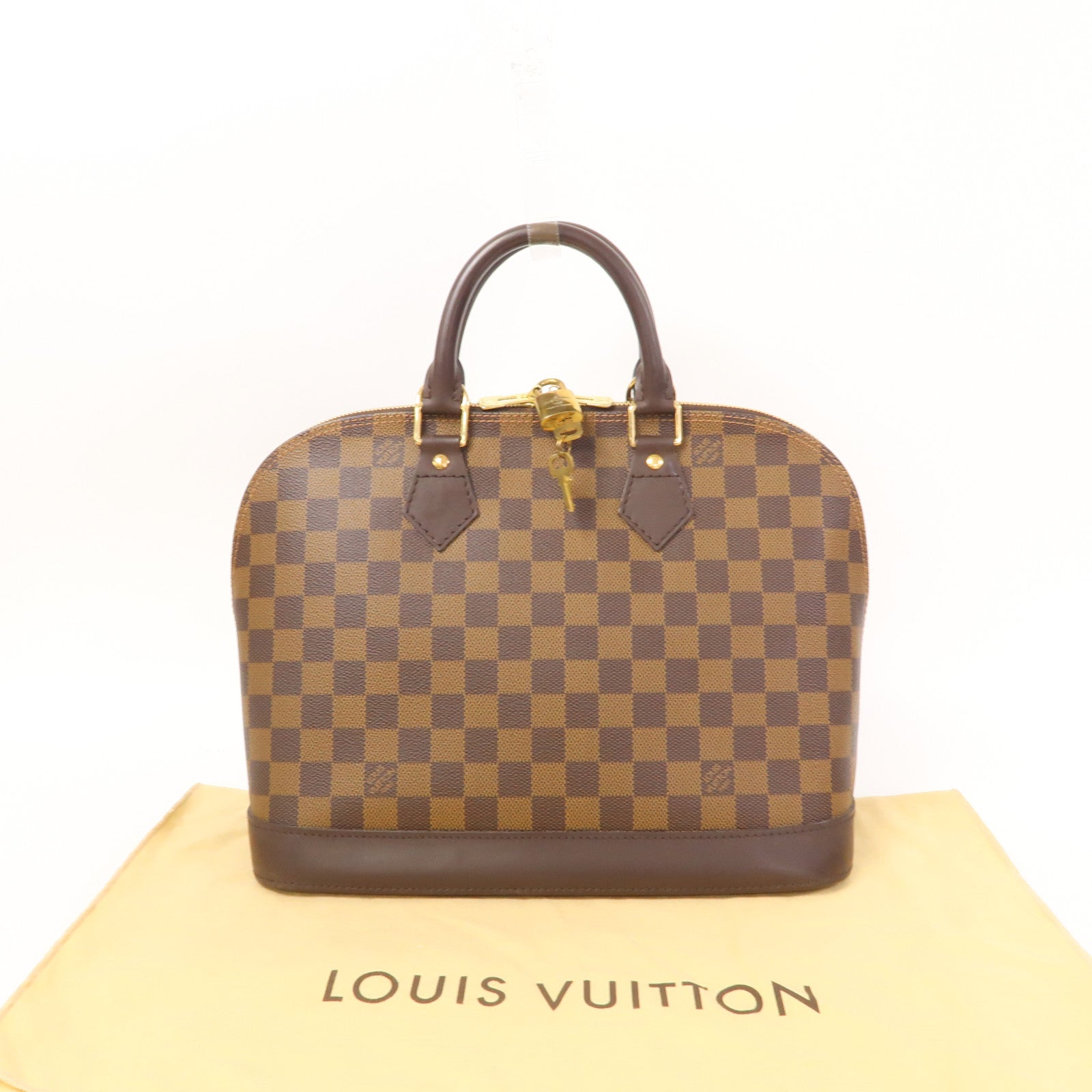LOUIS VUITTON Damier Ebene Alma金扣手挽袋啡色