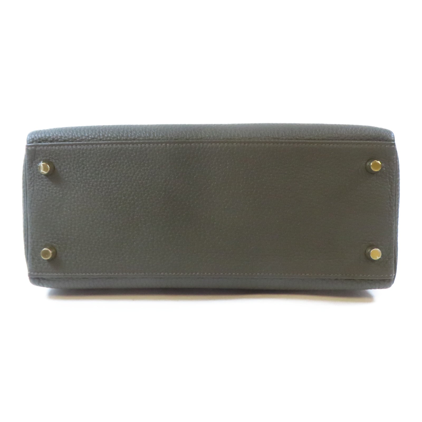 HERMES Togo皮革Kelly 28金扣手挽肩背兩用袋Vert de Gris/深綠色