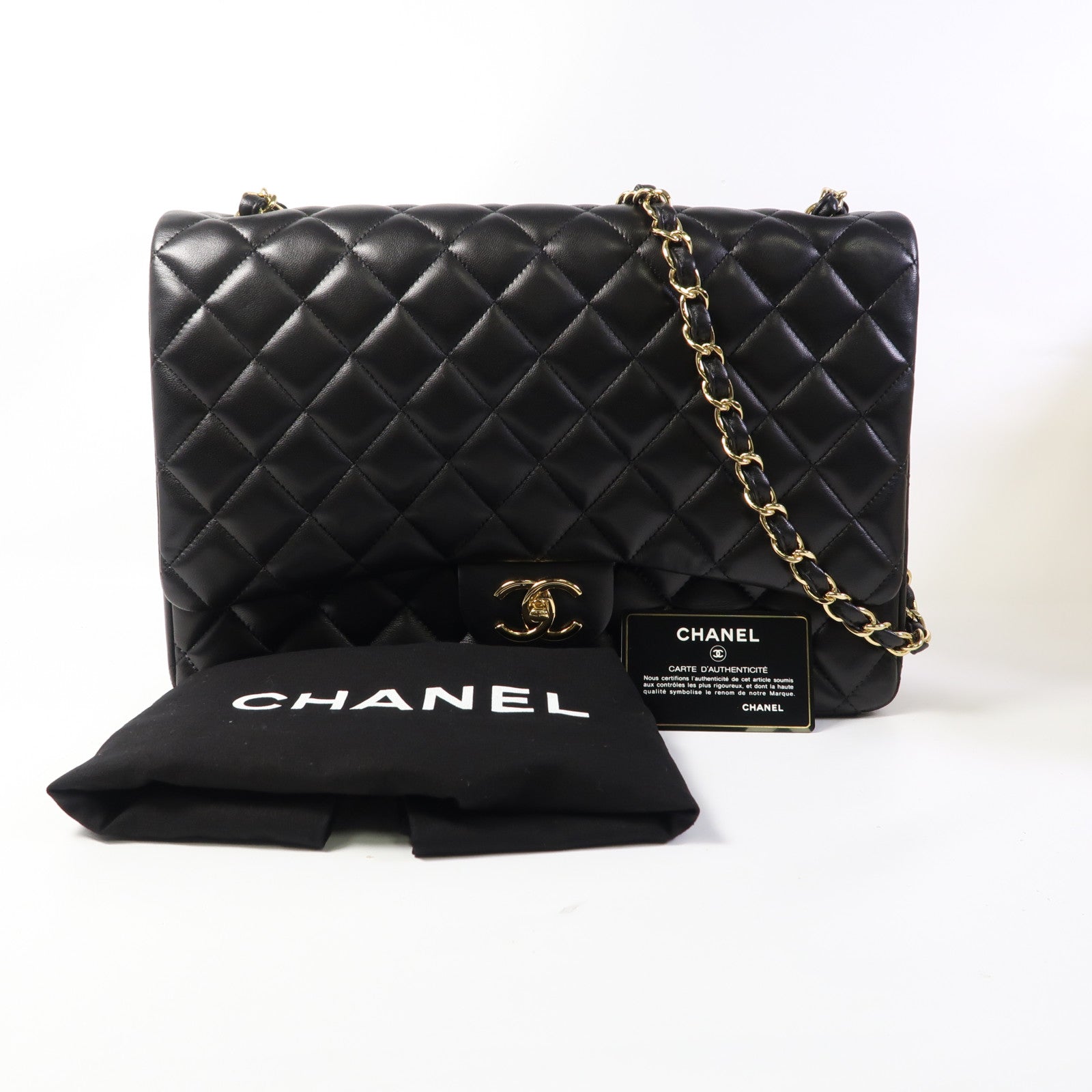 CHANEL 牛皮皮革Large Classic金扣鏈帶肩背袋