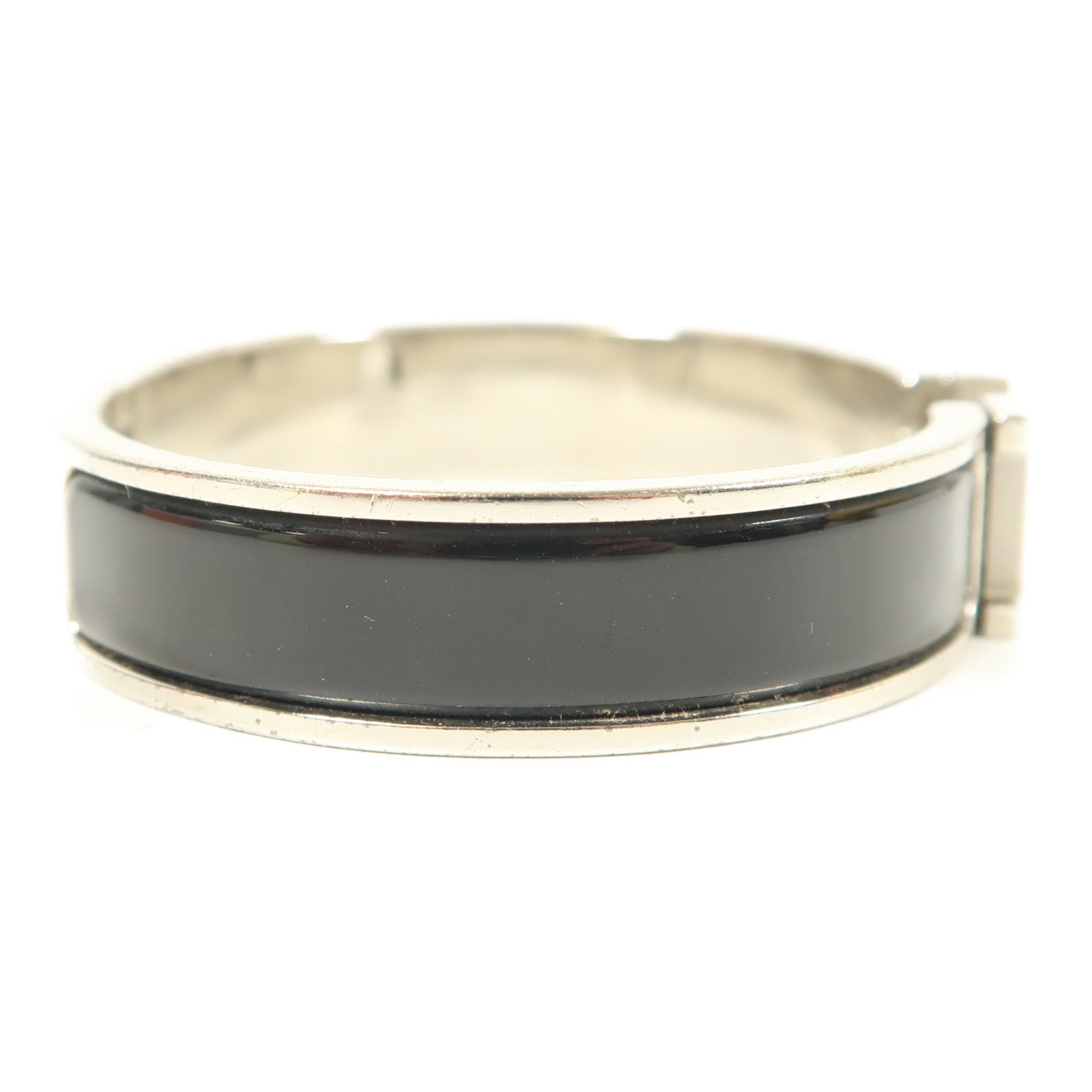 HERMES 金屬Clic H銀扣手鐲Noir