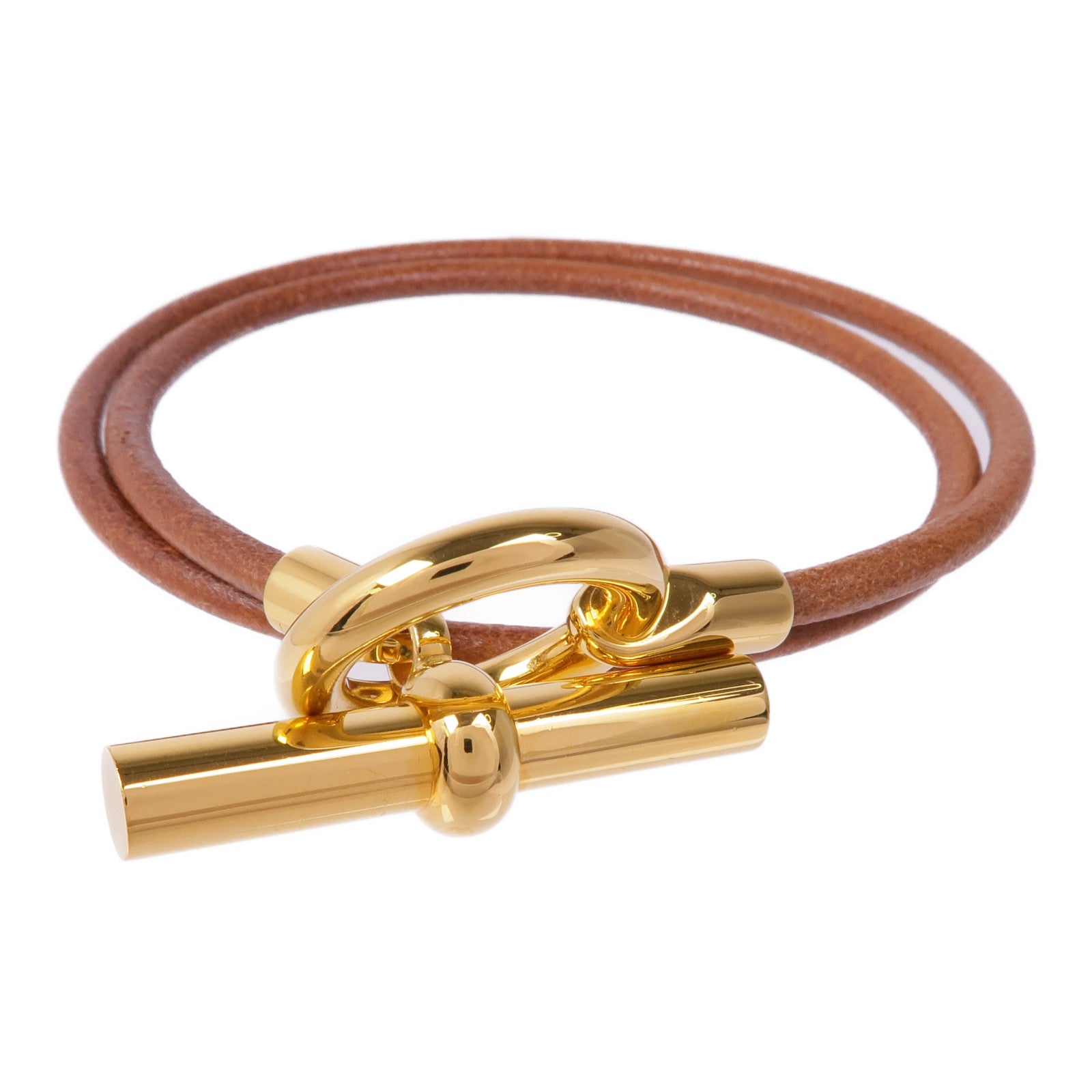 HERMES 【激減優惠】皮革Glenan Double Tour Bracelet金扣手帶