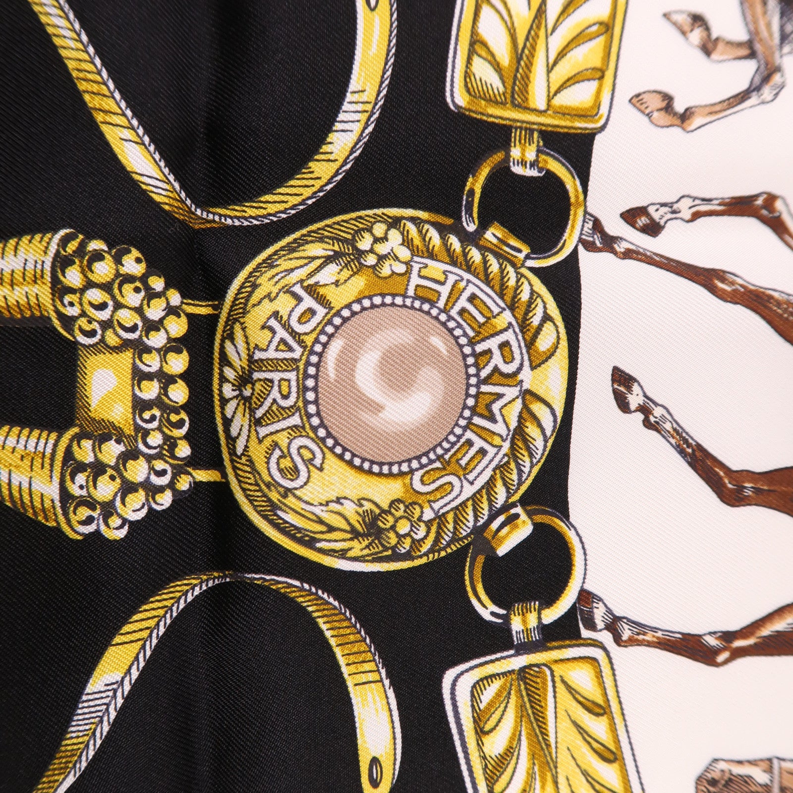 HERMES Scarf 90X90 Silk Black Green Brown Multicolored