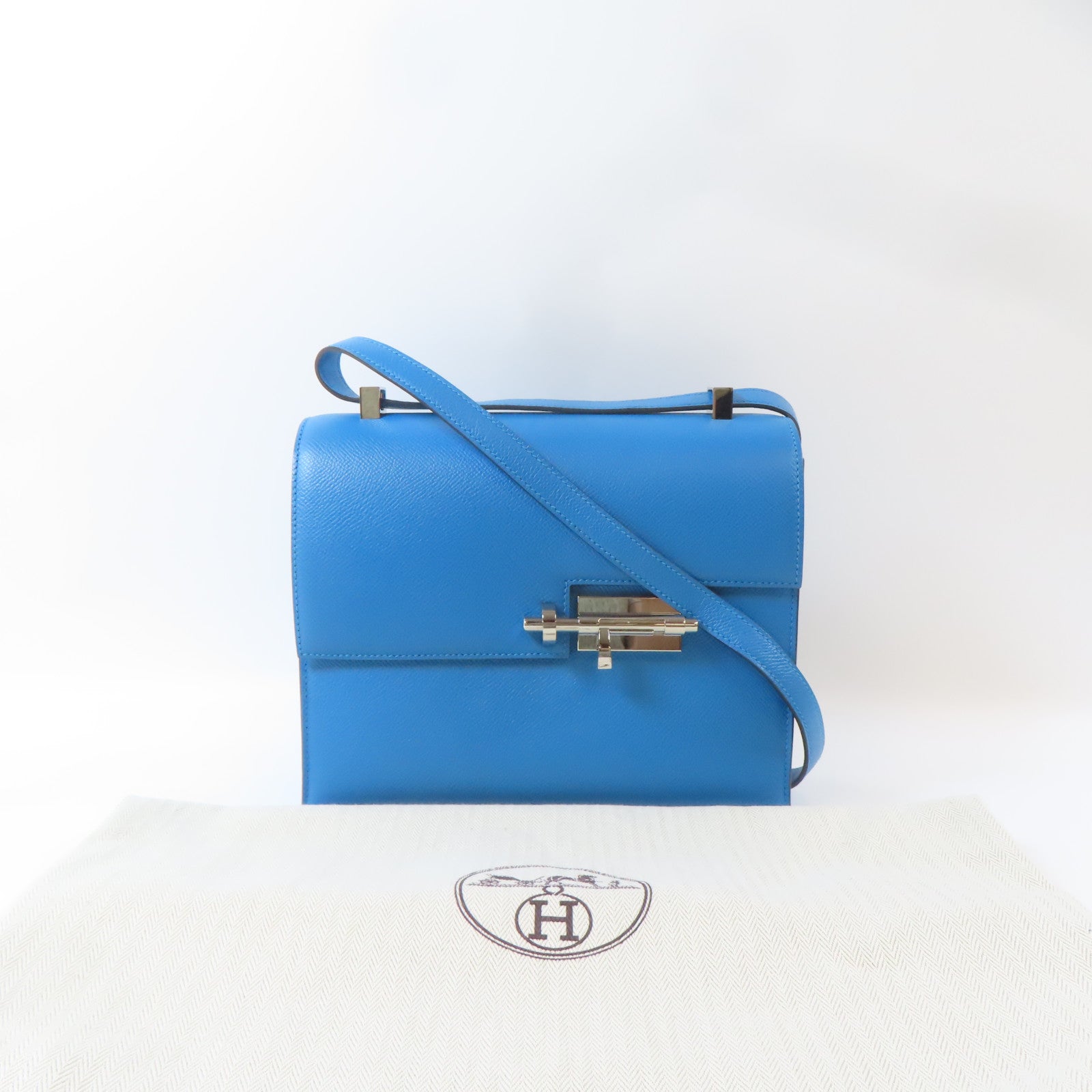 HERMES 【激減優惠】Epsom皮革Verrou 21銀扣肩背袋Blue Zanzibar/藍色