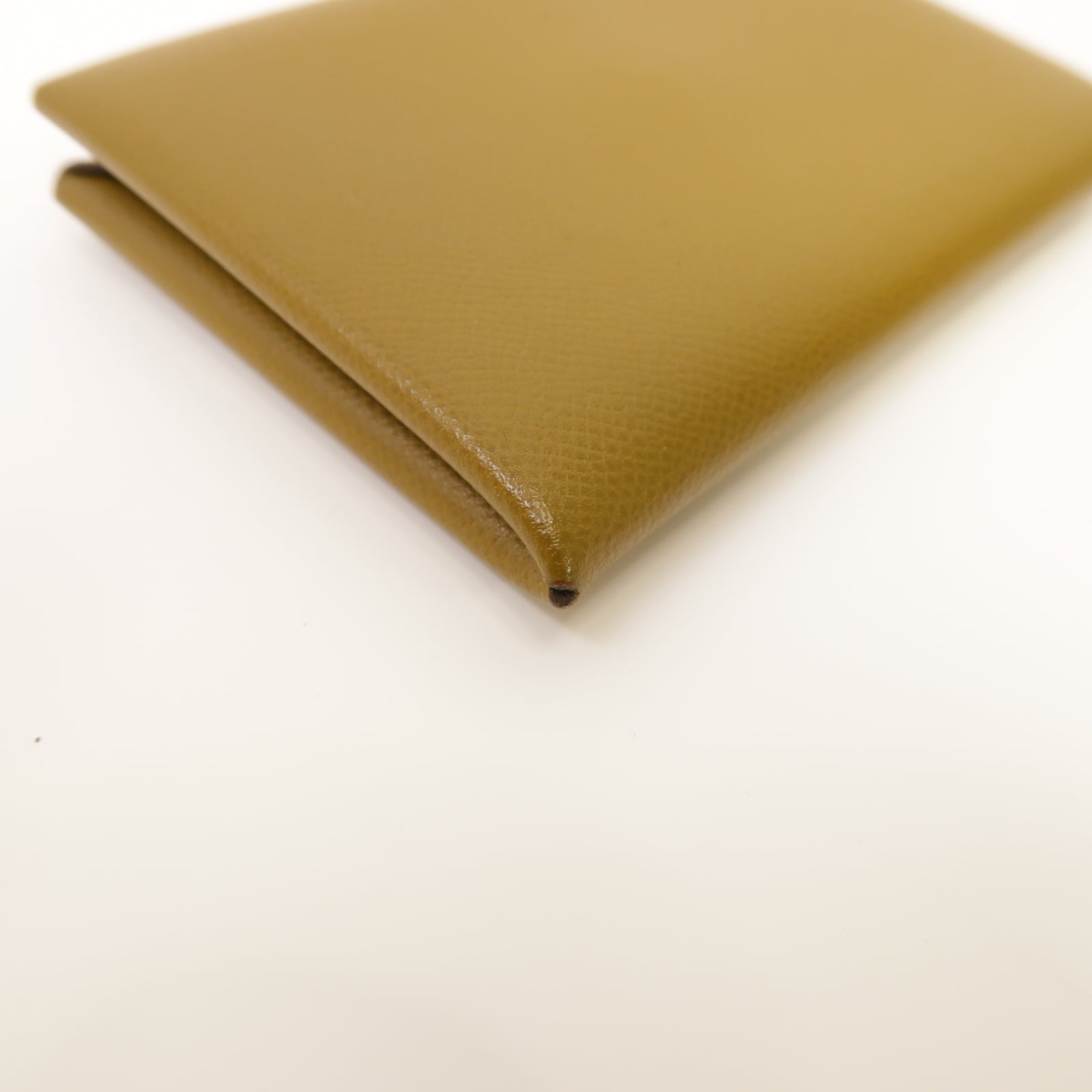 HERMES Epsom皮革Calvi Card Case銀扣卡片套棕色