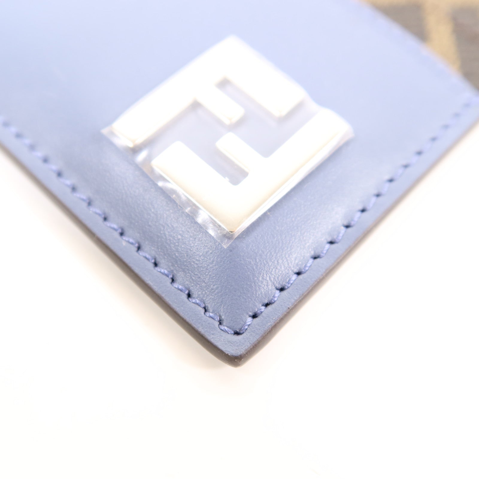 FENDI SHW Squared Card Case Leather/Coated Canvas Blue/Brown 7341