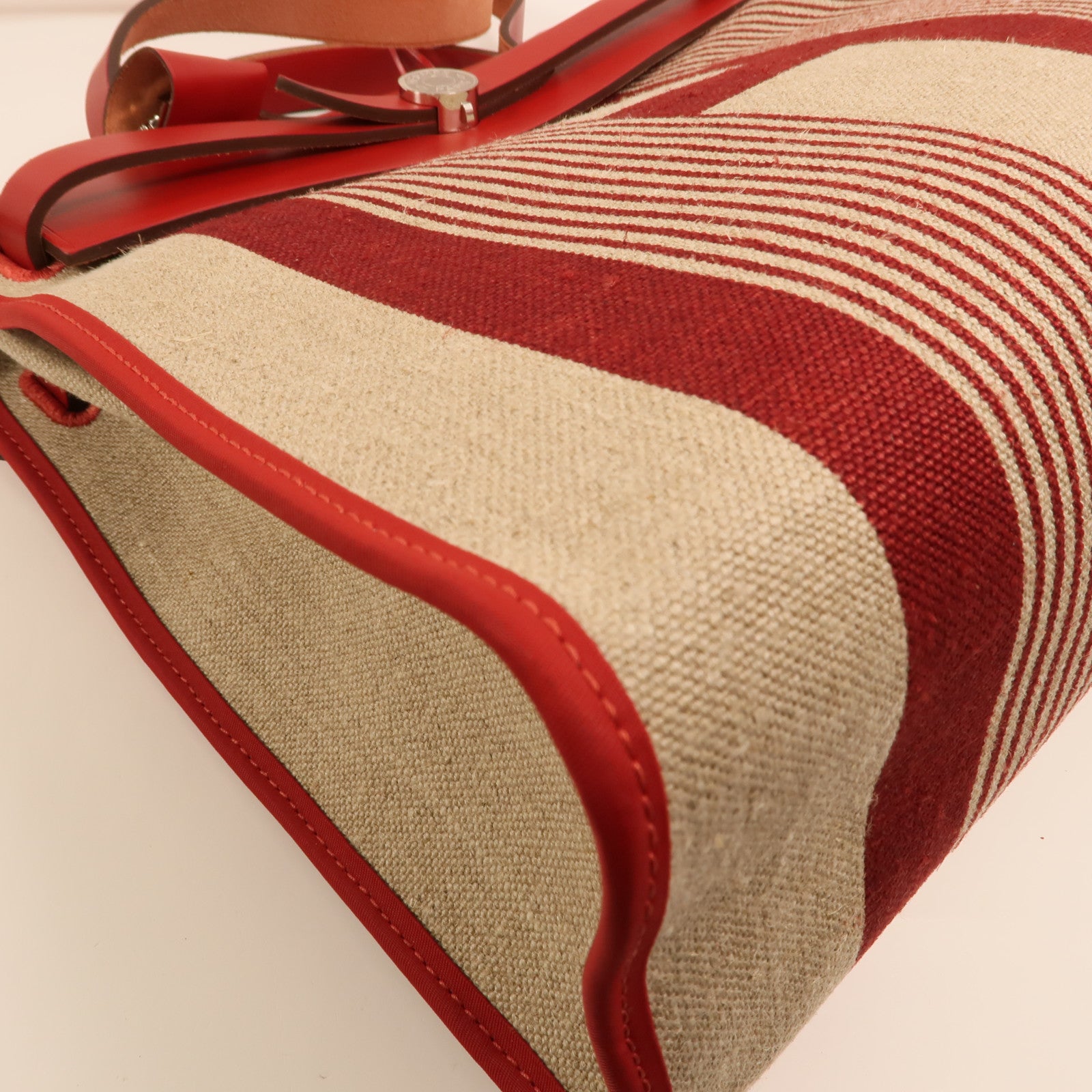 HERMES Toile H帆布Herbag PM手挽肩背兩用袋Rouge Piment/Bordeaux