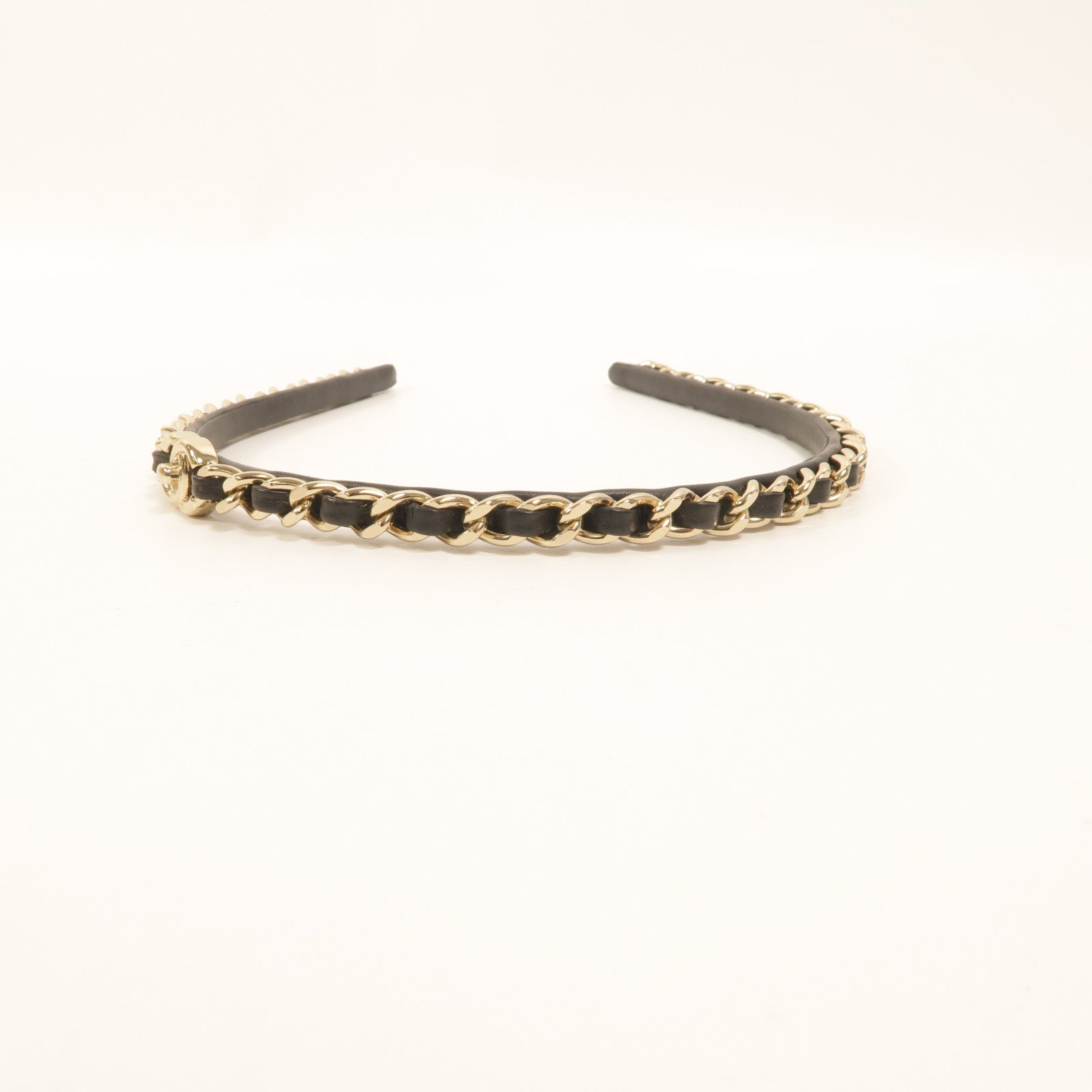 CHANEL 羊皮皮革/金屬Interlaced Chain Headband髮箍