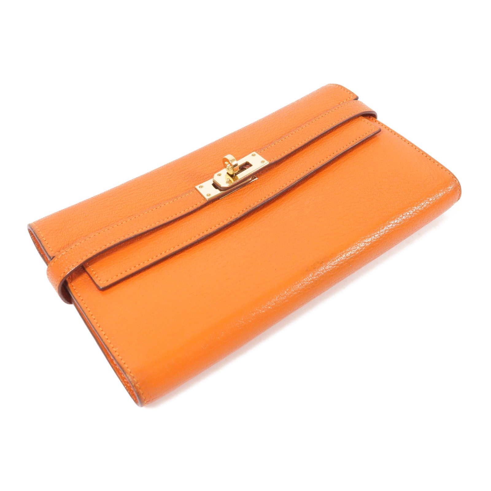 HERMES 【激減優惠】Chevre皮革Kelly Wallet金扣長錢包