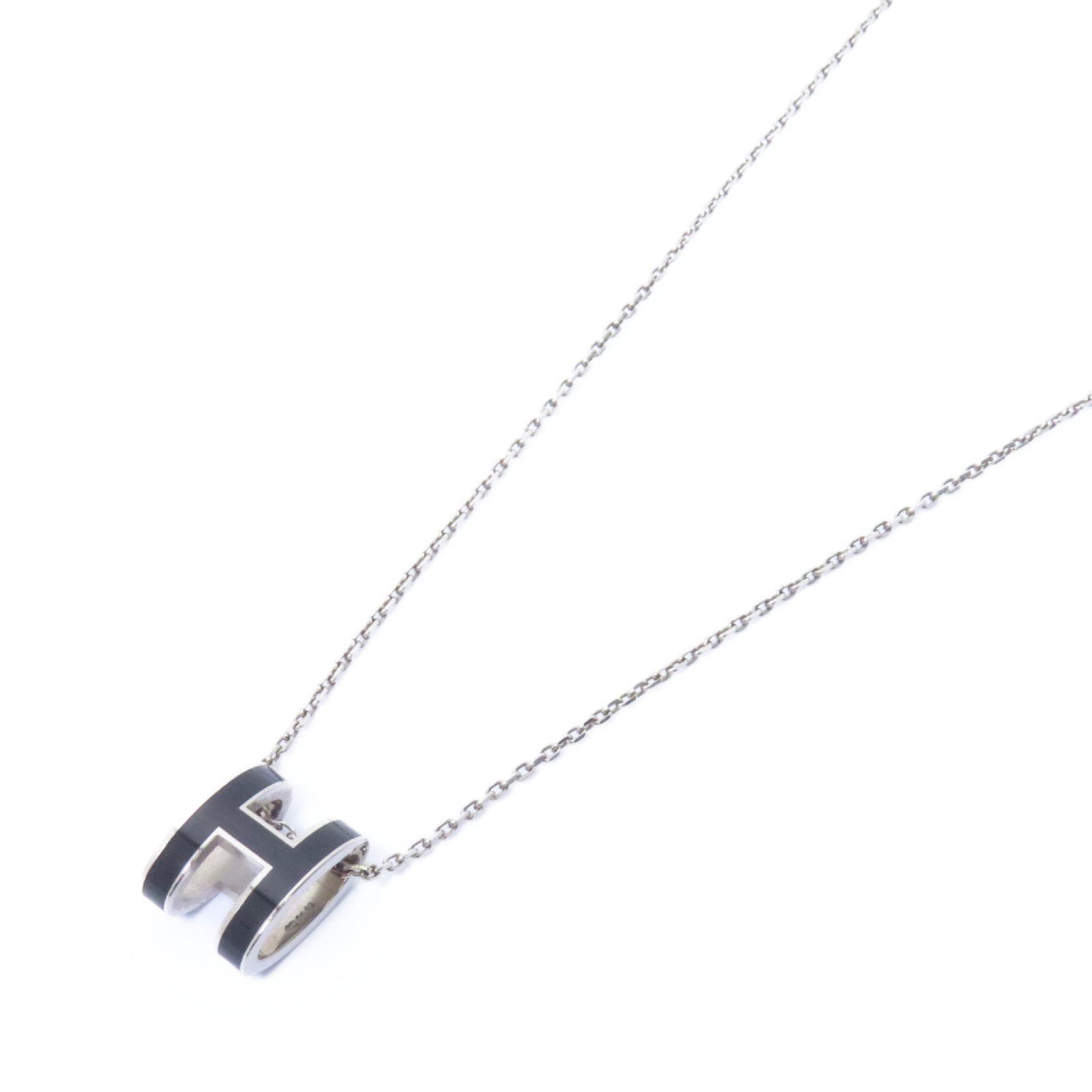 HERMES 金屬Pop H Mini Necklace項鍊黑色/銀色