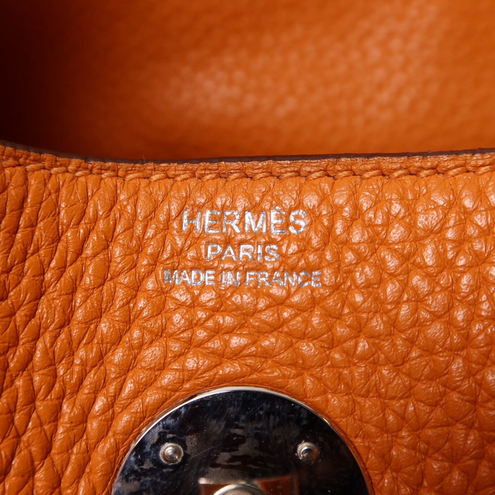 HERMES Clemence皮革Lindy 26銀扣手挽肩背兩用袋Orange