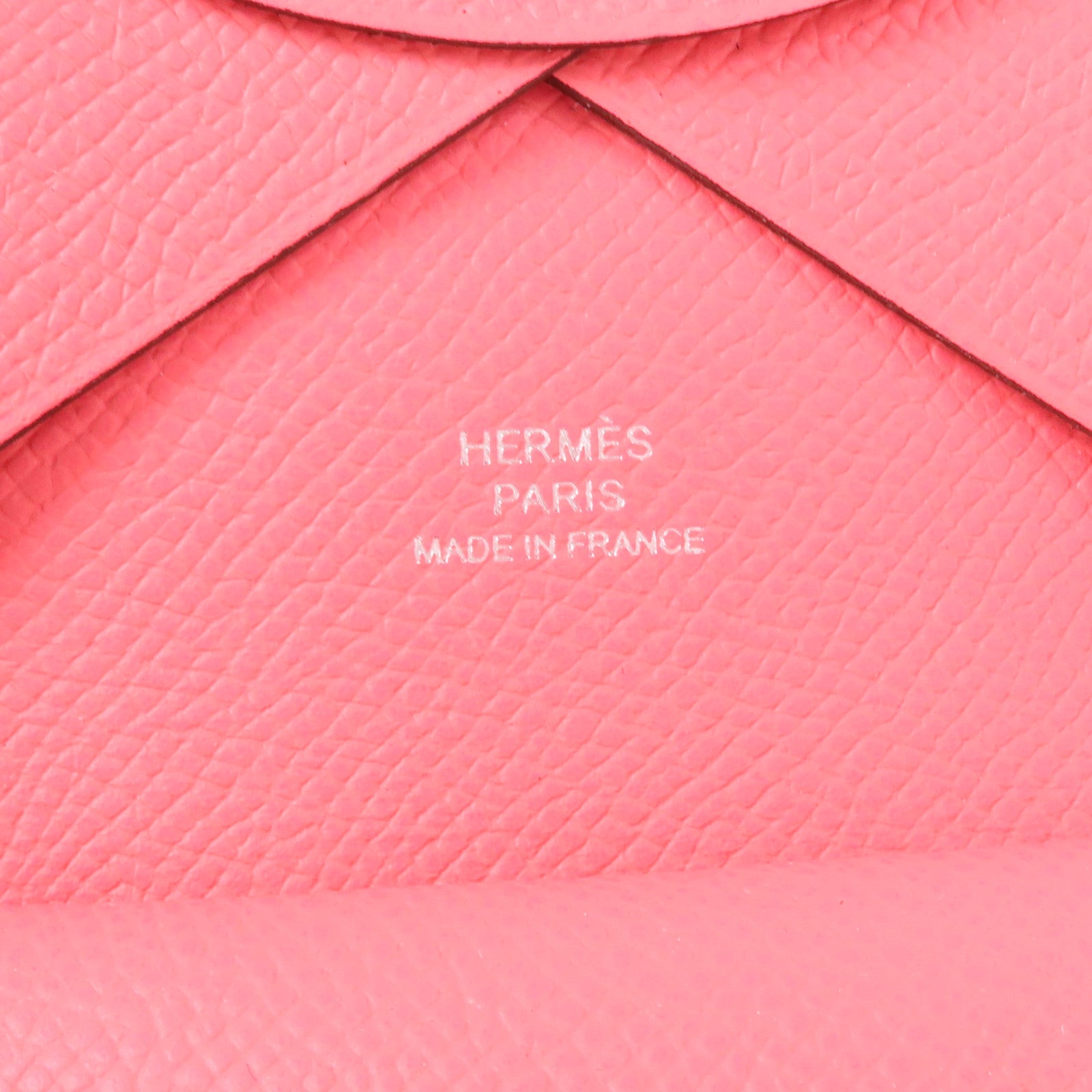 HERMES Epsom皮革Calvi Duo銀扣卡片套Rose Azalee
