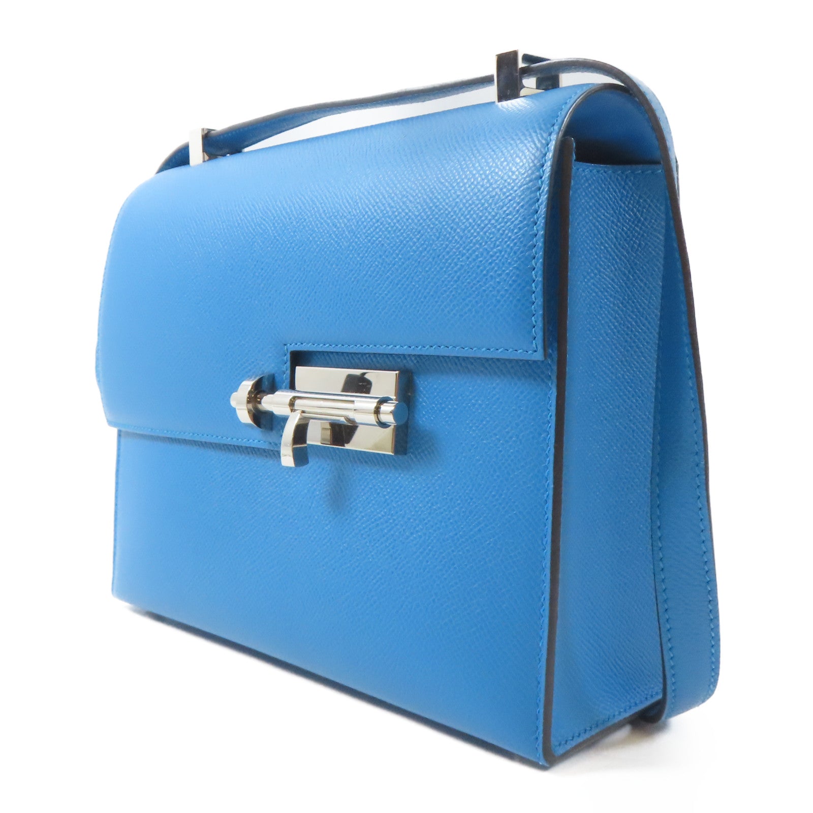 HERMES 【激減優惠】Epsom皮革Verrou 21銀扣肩背袋Blue Zanzibar/藍色