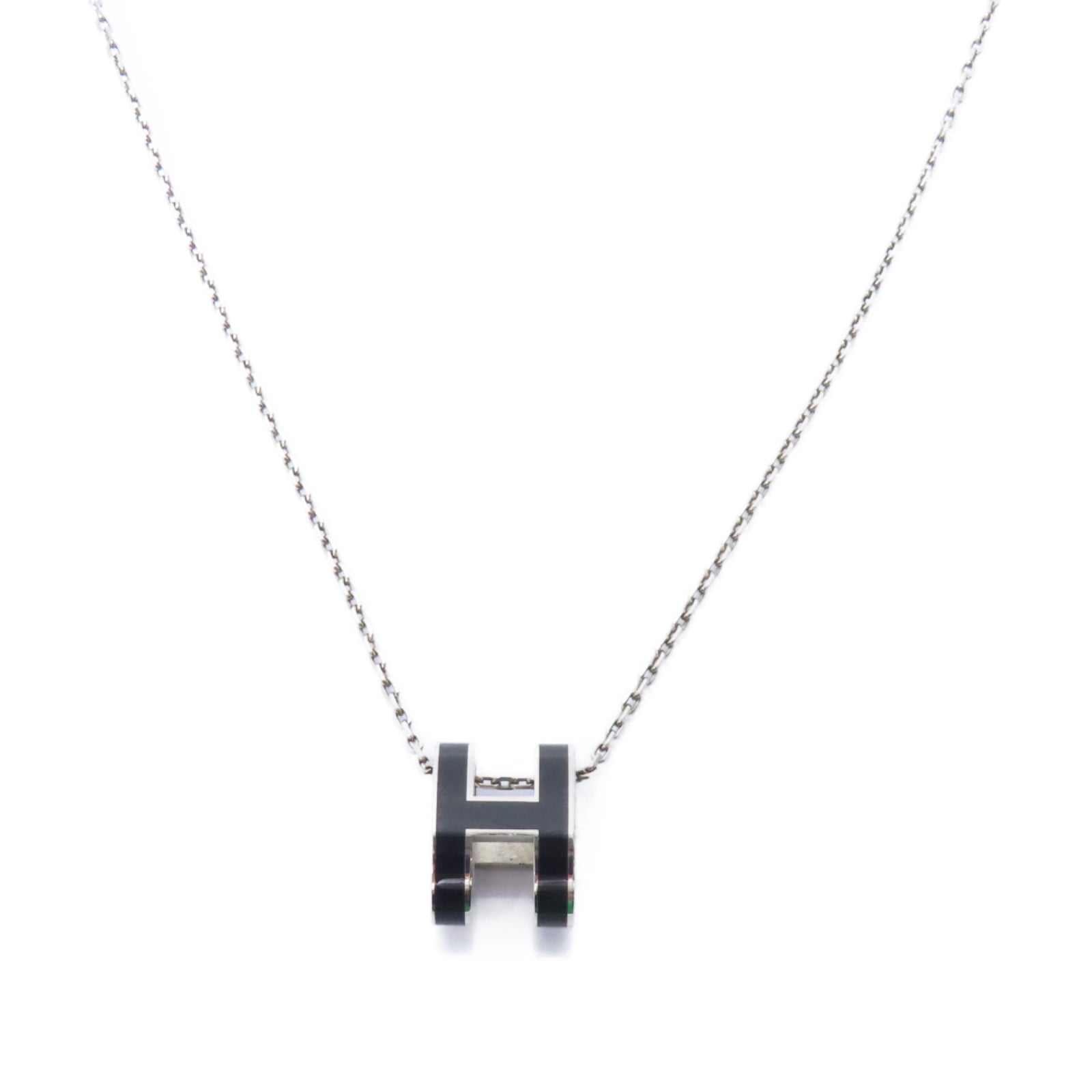 HERMES 金屬Pop H Mini Necklace項鍊黑色/銀色