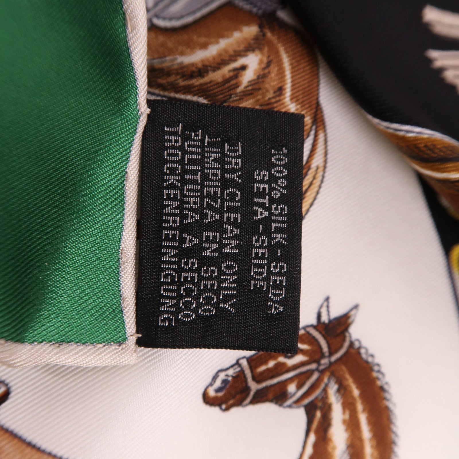 HERMES Scarf 90X90 Silk Black Green Brown Multicolored