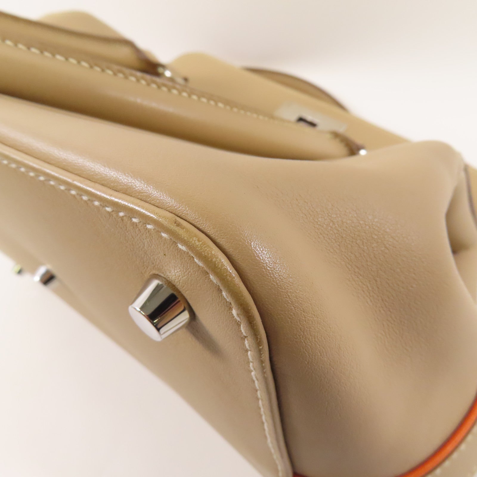 HERMES Swift皮革Toolbox 26銀扣手挽肩背兩用袋Argile/淺褐色